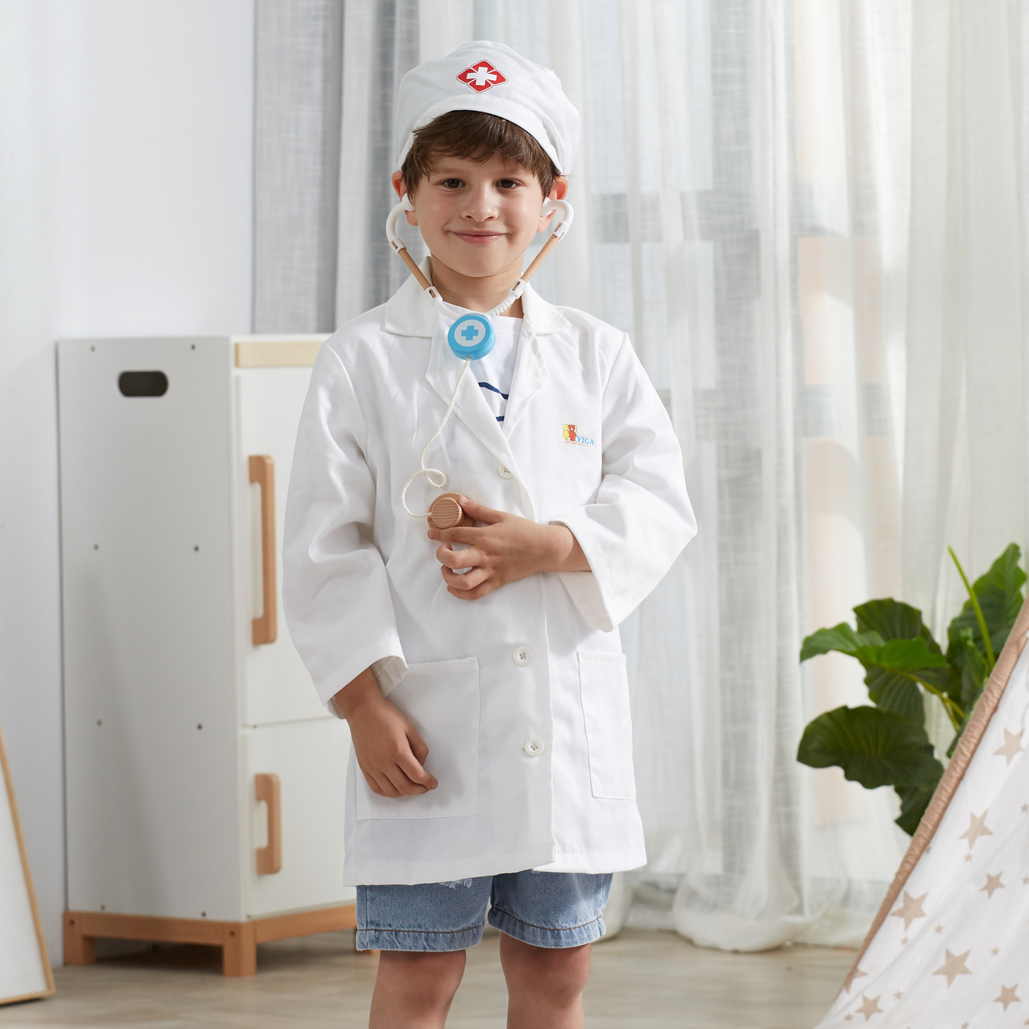 Viga Little Doctor Uniform and Hat Set  Pretend Play Costume for Kids  Dress-Up Roleplay Outfit  Ages 3 and Up