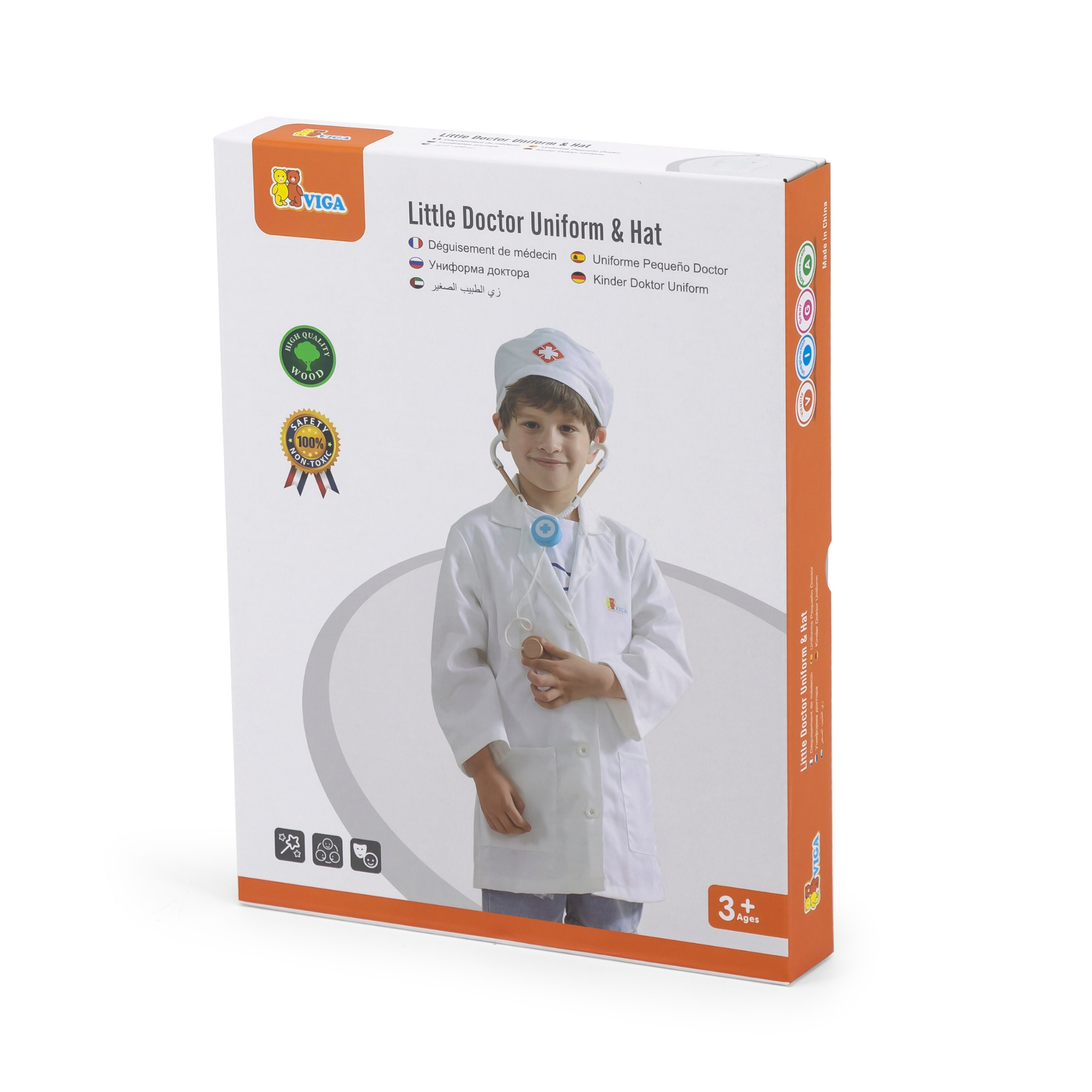 Viga Little Doctor Uniform and Hat Set  Pretend Play Costume for Kids  Dress-Up Roleplay Outfit  Ages 3 and Up