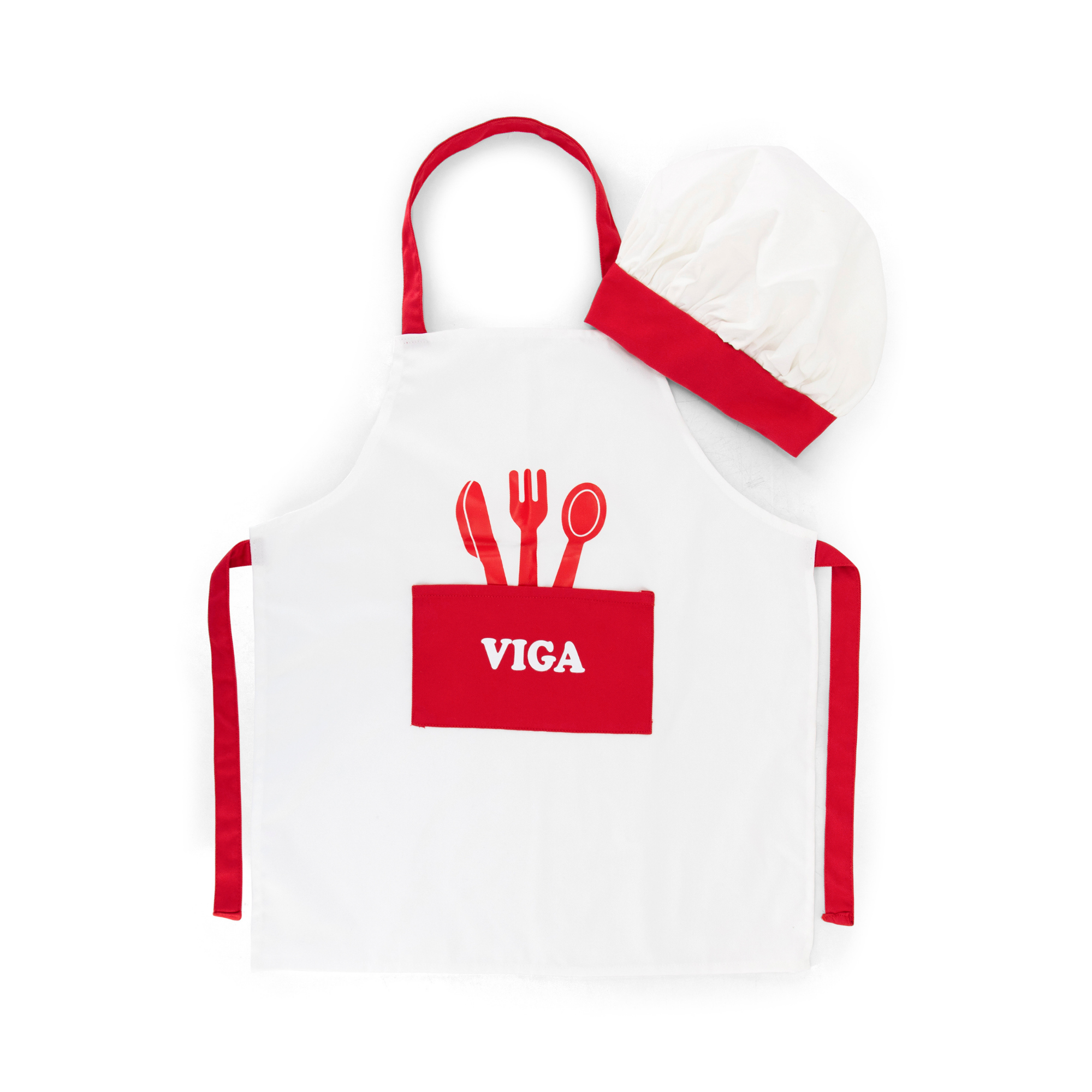 VIGA Little Chef Uniform and Hat  Kids Pretend Play Apron Set  Washable Cotton Roleplay Costume for Cooking, Baking, and Creative Activities