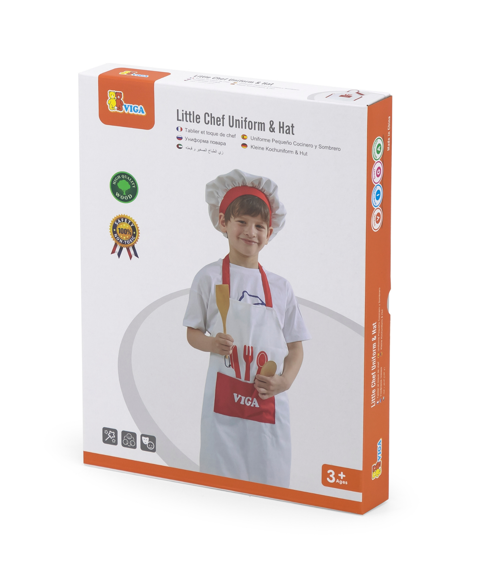 VIGA Little Chef Uniform and Hat  Kids Pretend Play Apron Set  Washable Cotton Roleplay Costume for Cooking, Baking, and Creative Activities