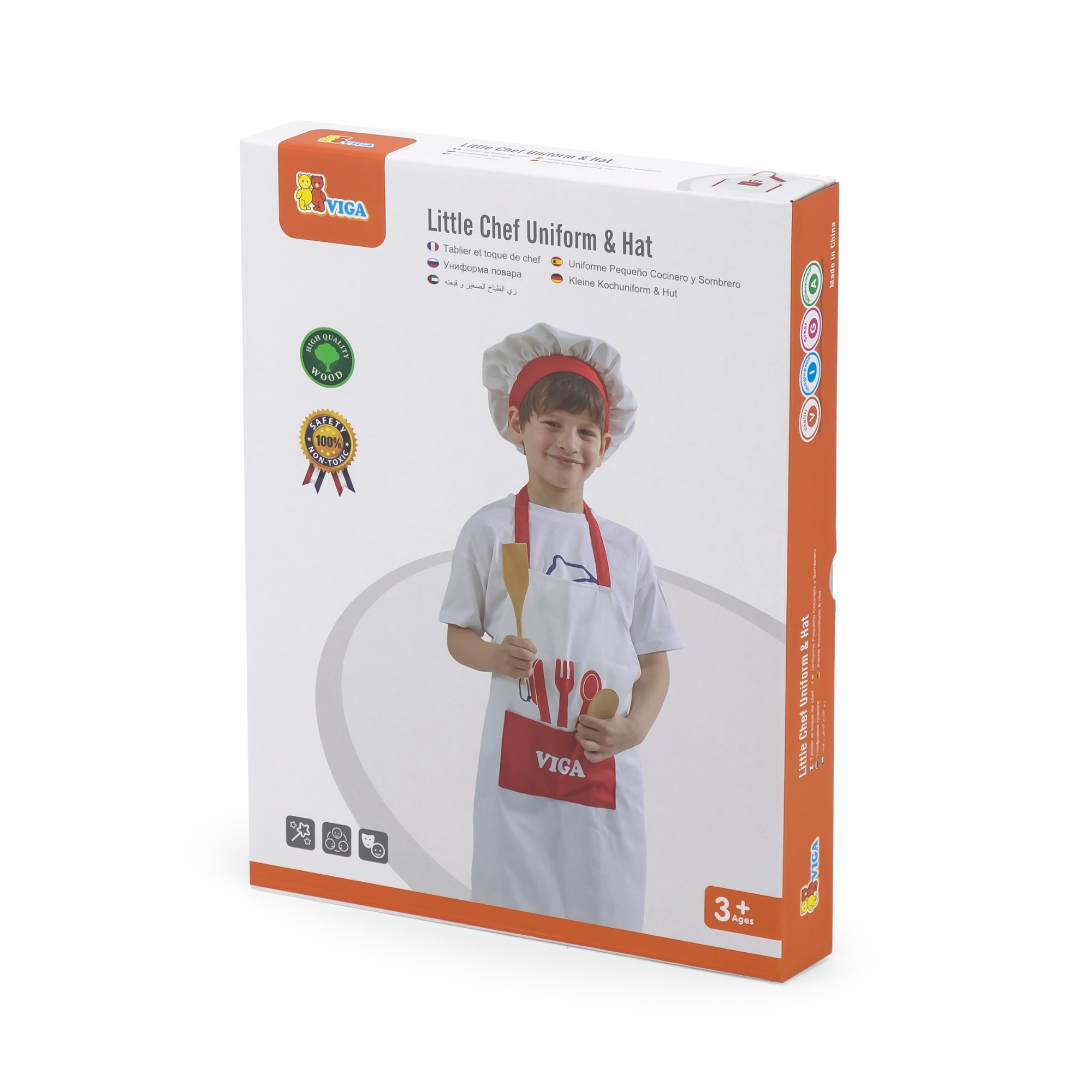 VIGA Little Chef Uniform and Hat  Kids Pretend Play Apron Set  Washable Cotton Roleplay Costume for Cooking, Baking, and Creative Activities