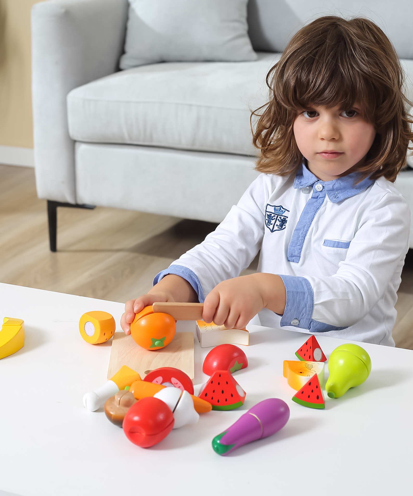 VIGA Little Chef Cutting Kit  Wooden Pretend Play Food Set for Kids Aged 18 Months and Up  Includes Knife, Cutting Board, Fruits, Vegetables, and Accessories