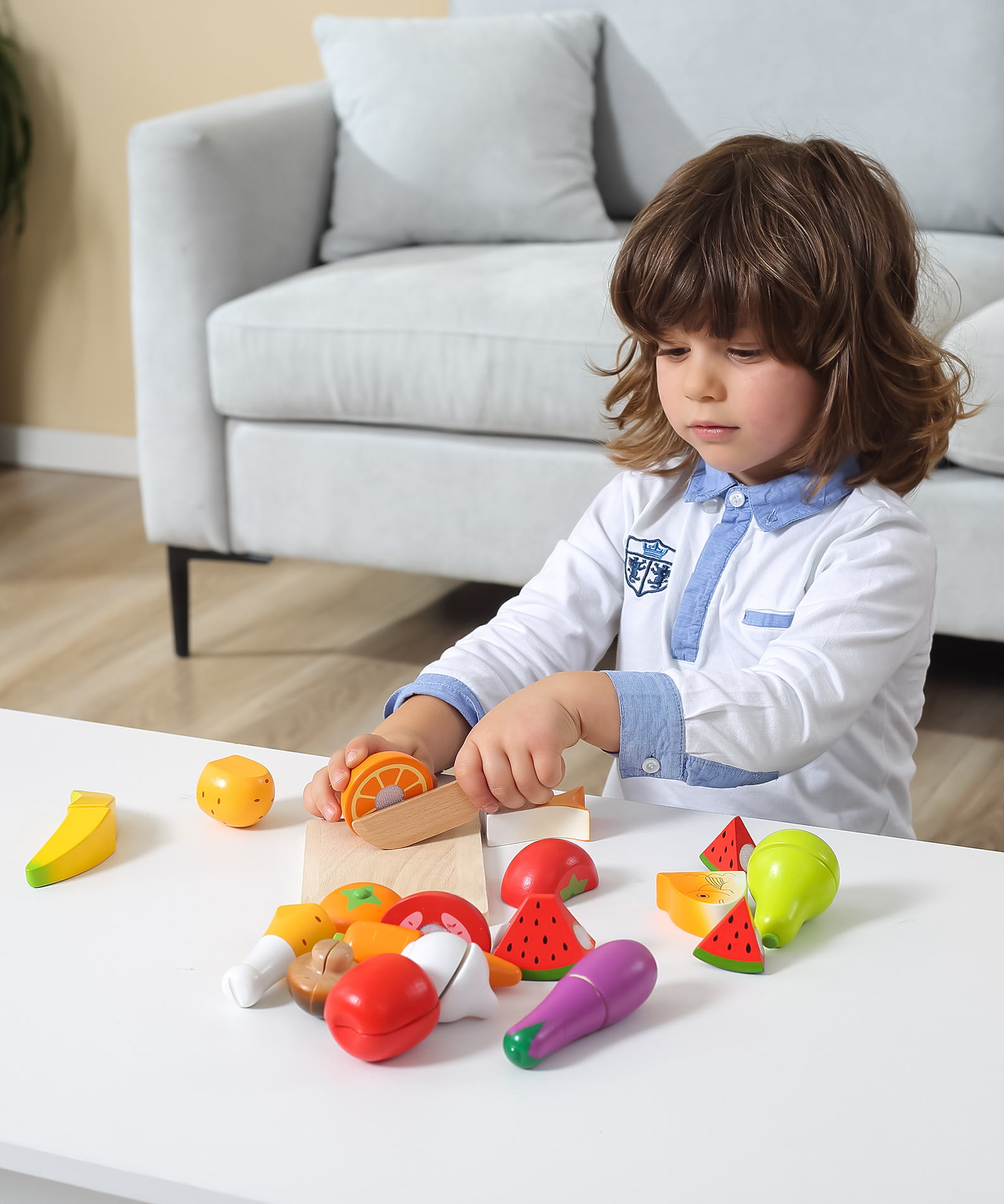 VIGA Little Chef Cutting Kit  Wooden Pretend Play Food Set for Kids Aged 18 Months and Up  Includes Knife, Cutting Board, Fruits, Vegetables, and Accessories