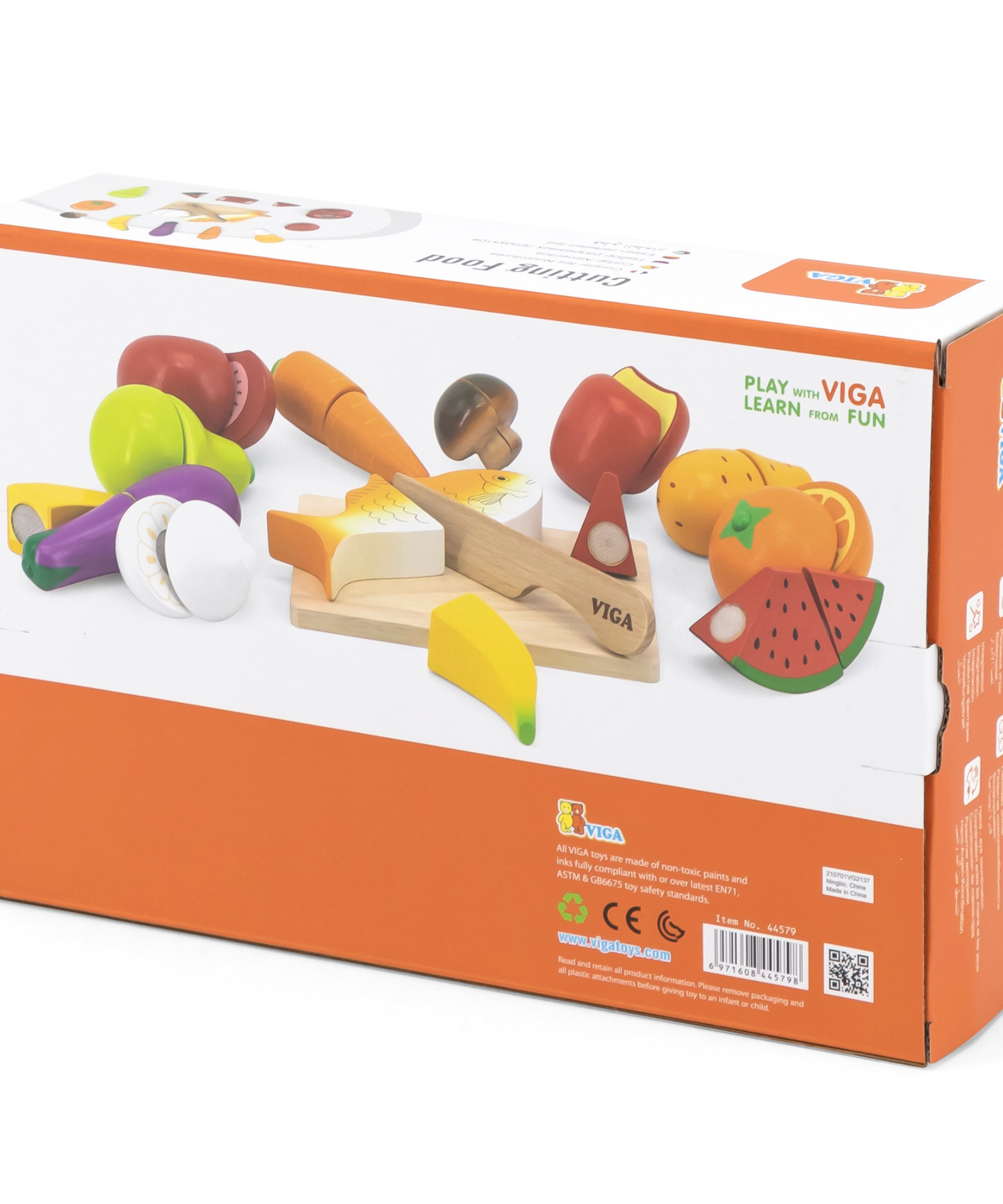 VIGA Little Chef Cutting Kit  Wooden Pretend Play Food Set for Kids Aged 18 Months and Up  Includes Knife, Cutting Board, Fruits, Vegetables, and Accessories