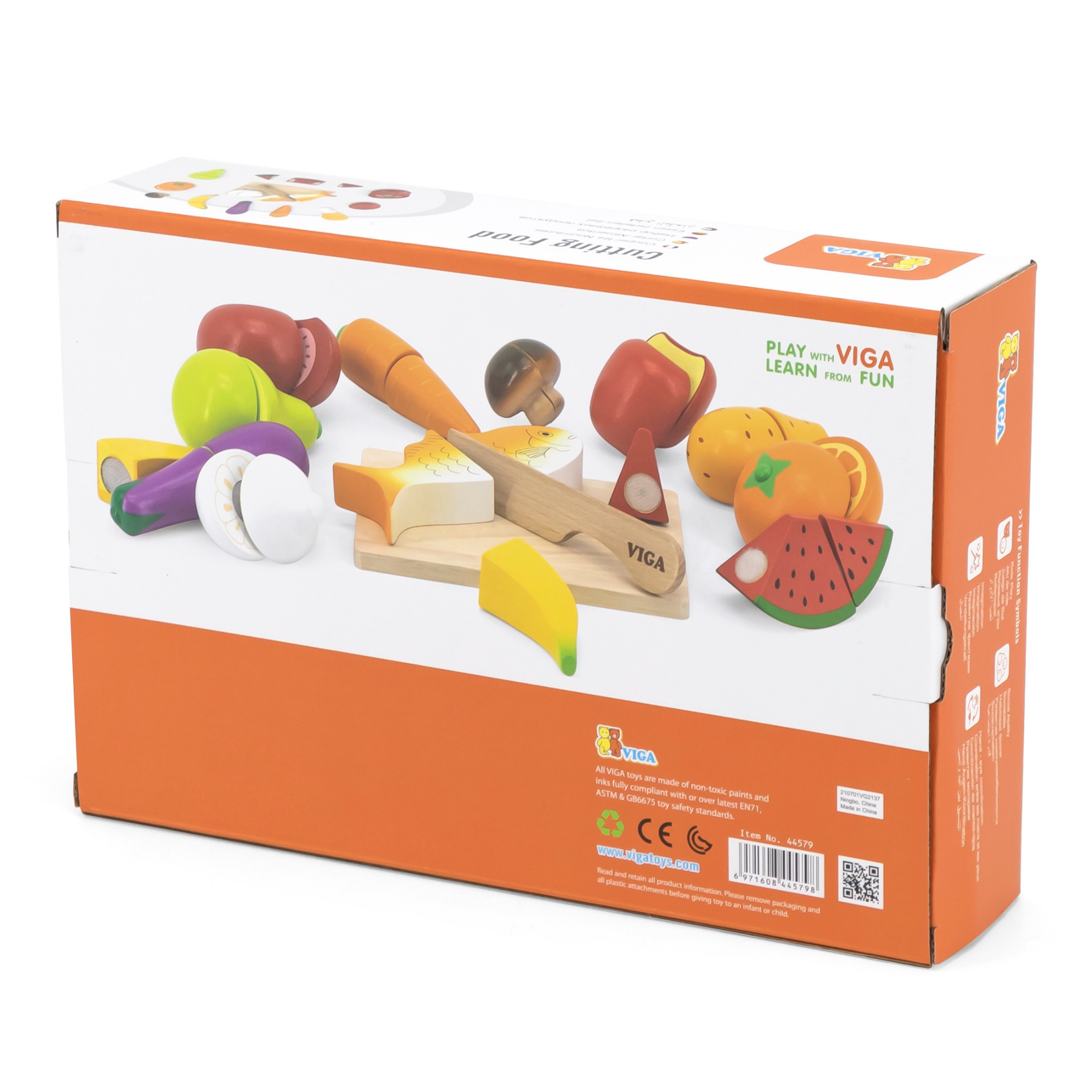 VIGA Little Chef Cutting Kit  Wooden Pretend Play Food Set for Kids Aged 18 Months and Up  Includes Knife, Cutting Board, Fruits, Vegetables, and Accessories