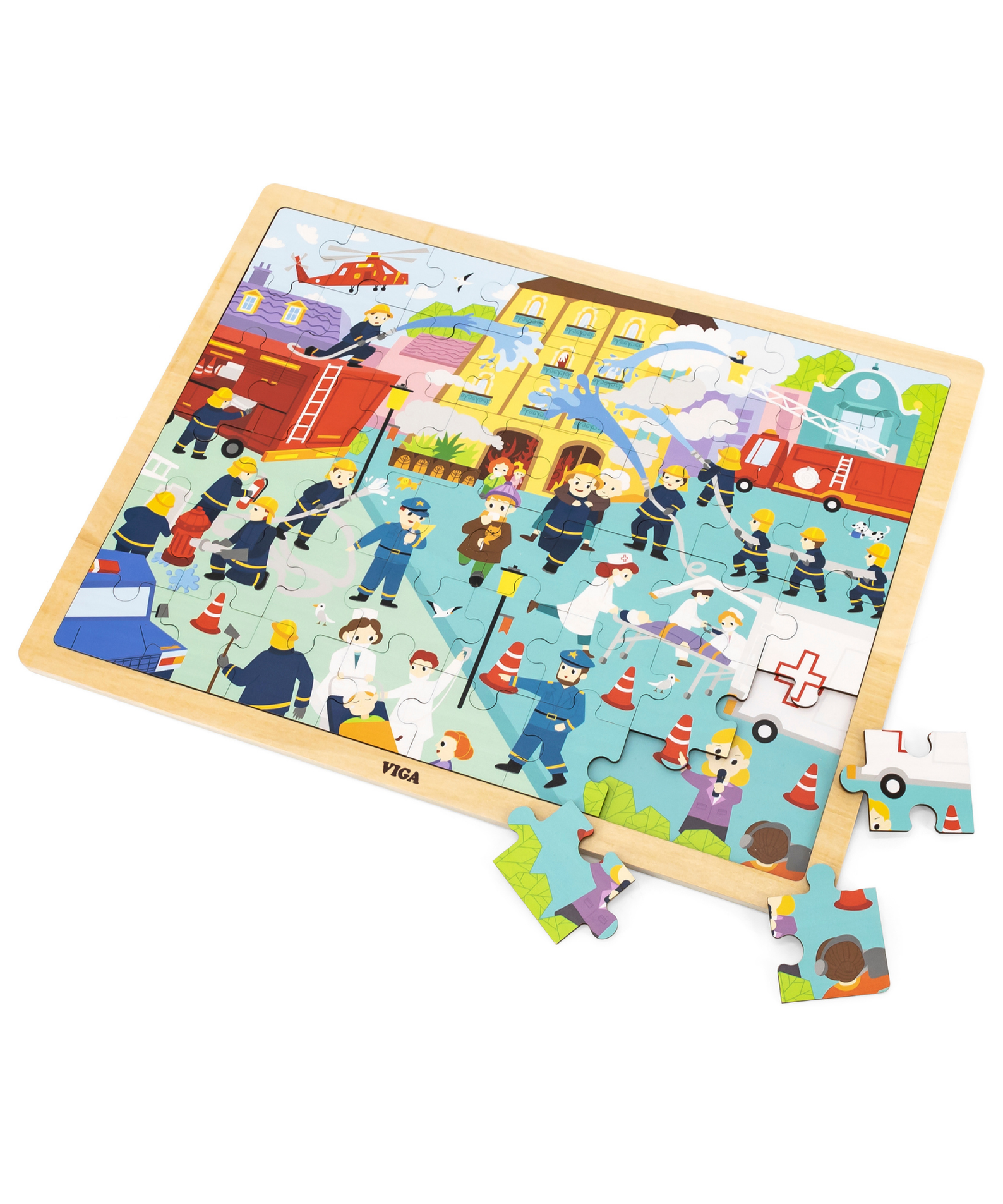Viga Fire Fighting, 48 Piece Jigsaw Puzzle, Montessori Wooden Toy, Develops Sensory, Cognitive & Fine Motor Skills, Non-Toxic & Eco-friendly Kids Educational Toy, Suitable for Boys and Girls Aged 3Y+