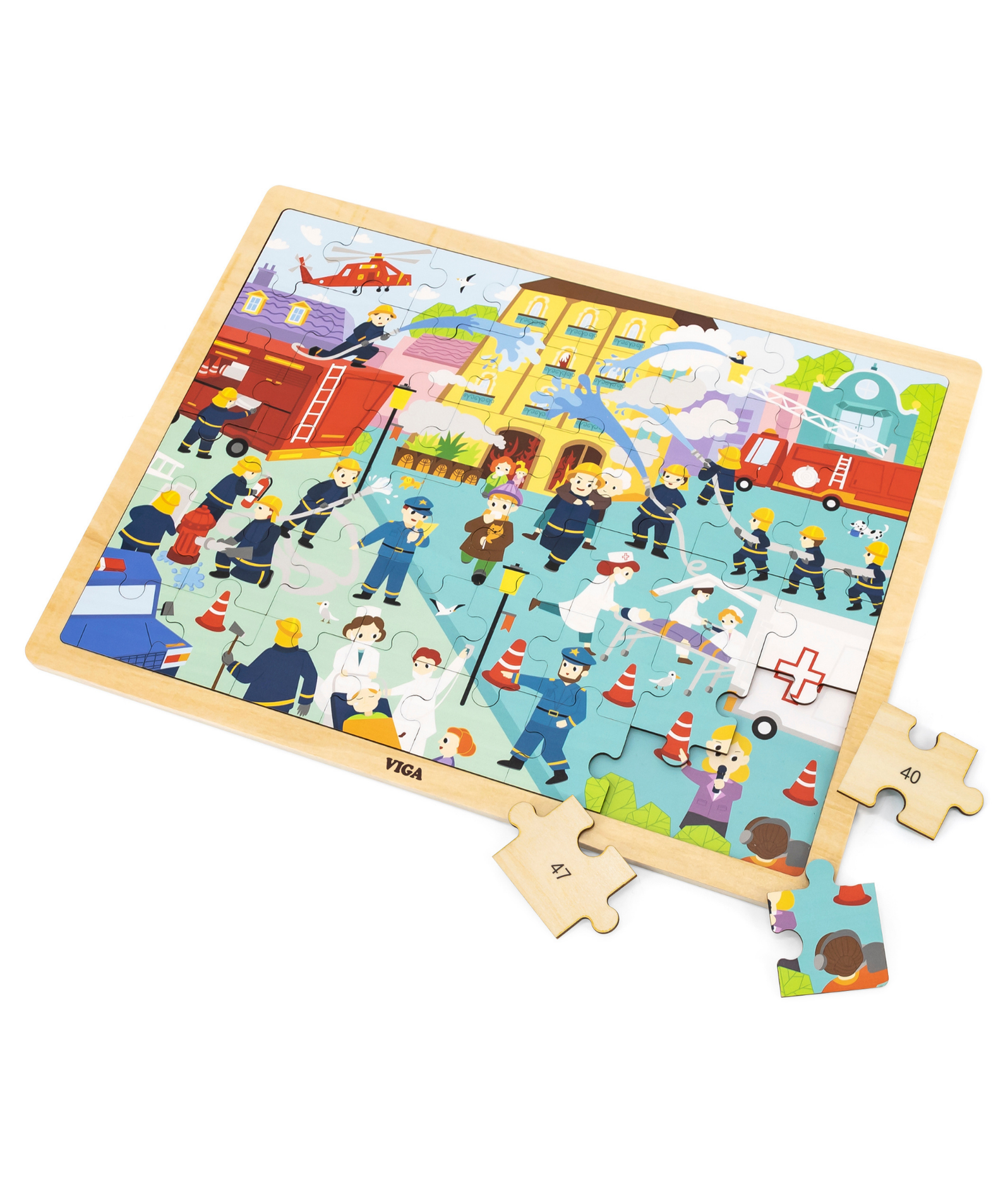 Viga Fire Fighting, 48 Piece Jigsaw Puzzle, Montessori Wooden Toy, Develops Sensory, Cognitive & Fine Motor Skills, Non-Toxic & Eco-friendly Kids Educational Toy, Suitable for Boys and Girls Aged 3Y+