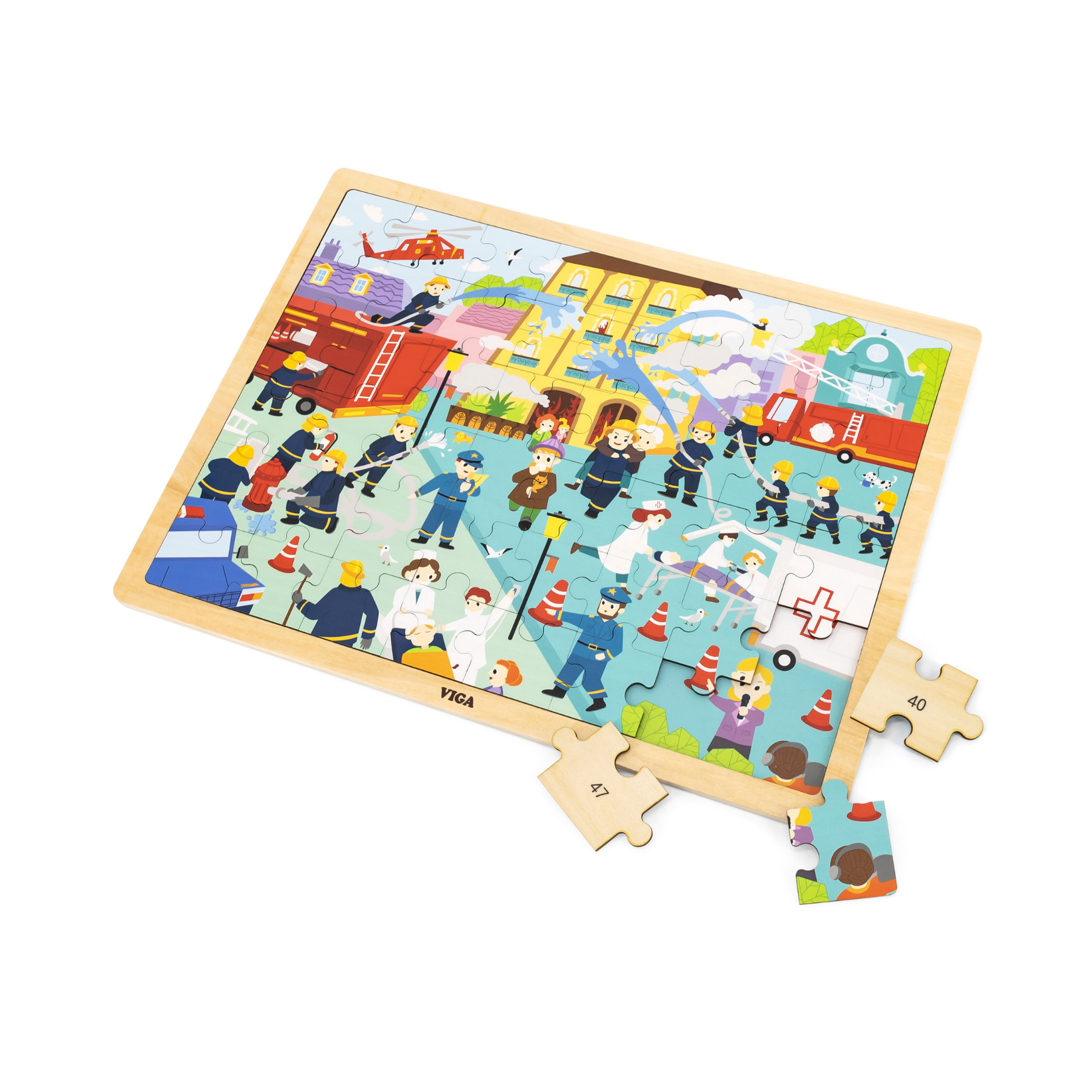 Viga Fire Fighting, 48 Piece Jigsaw Puzzle, Montessori Wooden Toy, Develops Sensory, Cognitive & Fine Motor Skills, Non-Toxic & Eco-friendly Kids Educational Toy, Suitable for Boys and Girls Aged 3Y+