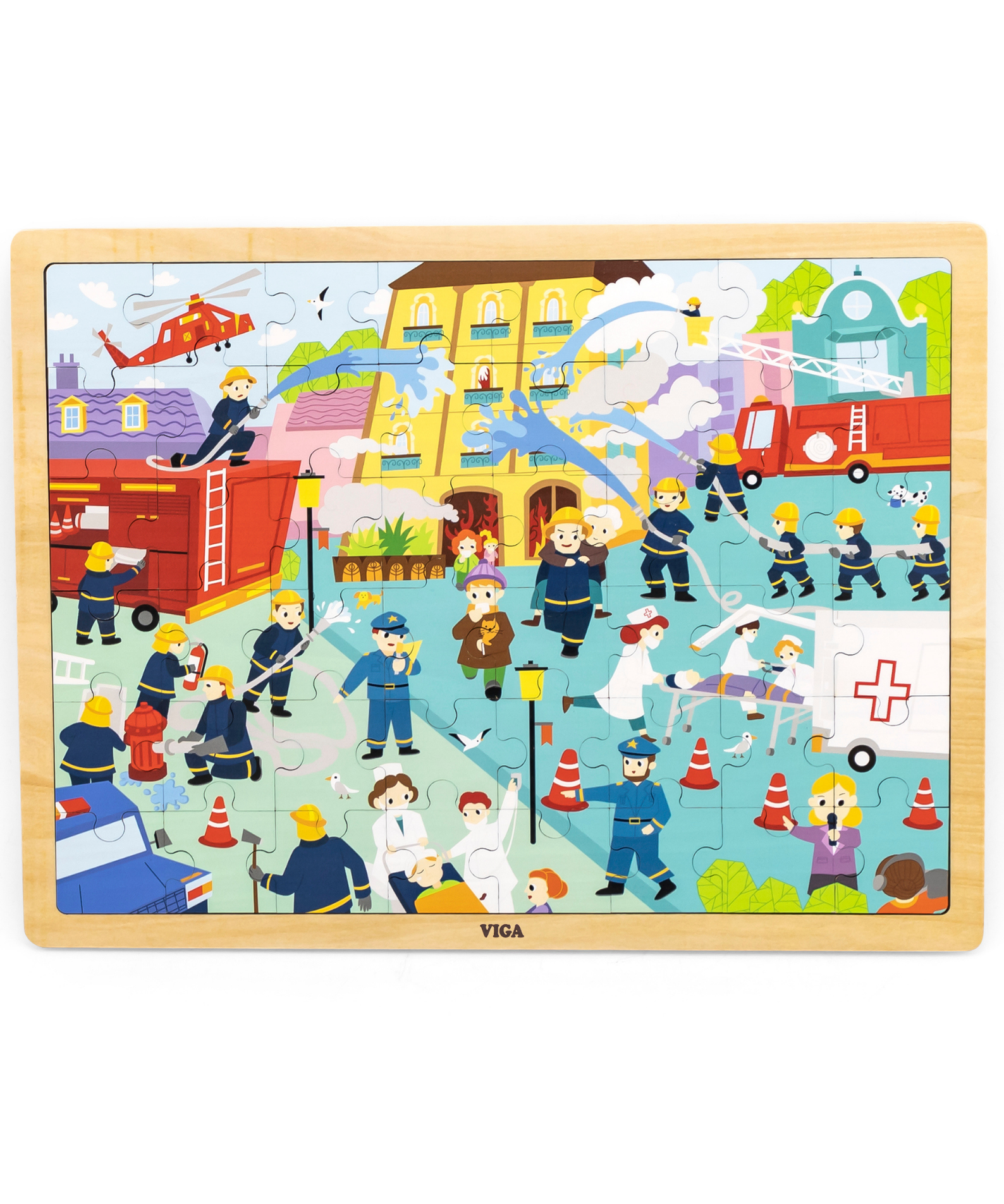Viga Fire Fighting, 48 Piece Jigsaw Puzzle, Montessori Wooden Toy, Develops Sensory, Cognitive & Fine Motor Skills, Non-Toxic & Eco-friendly Kids Educational Toy, Suitable for Boys and Girls Aged 3Y+