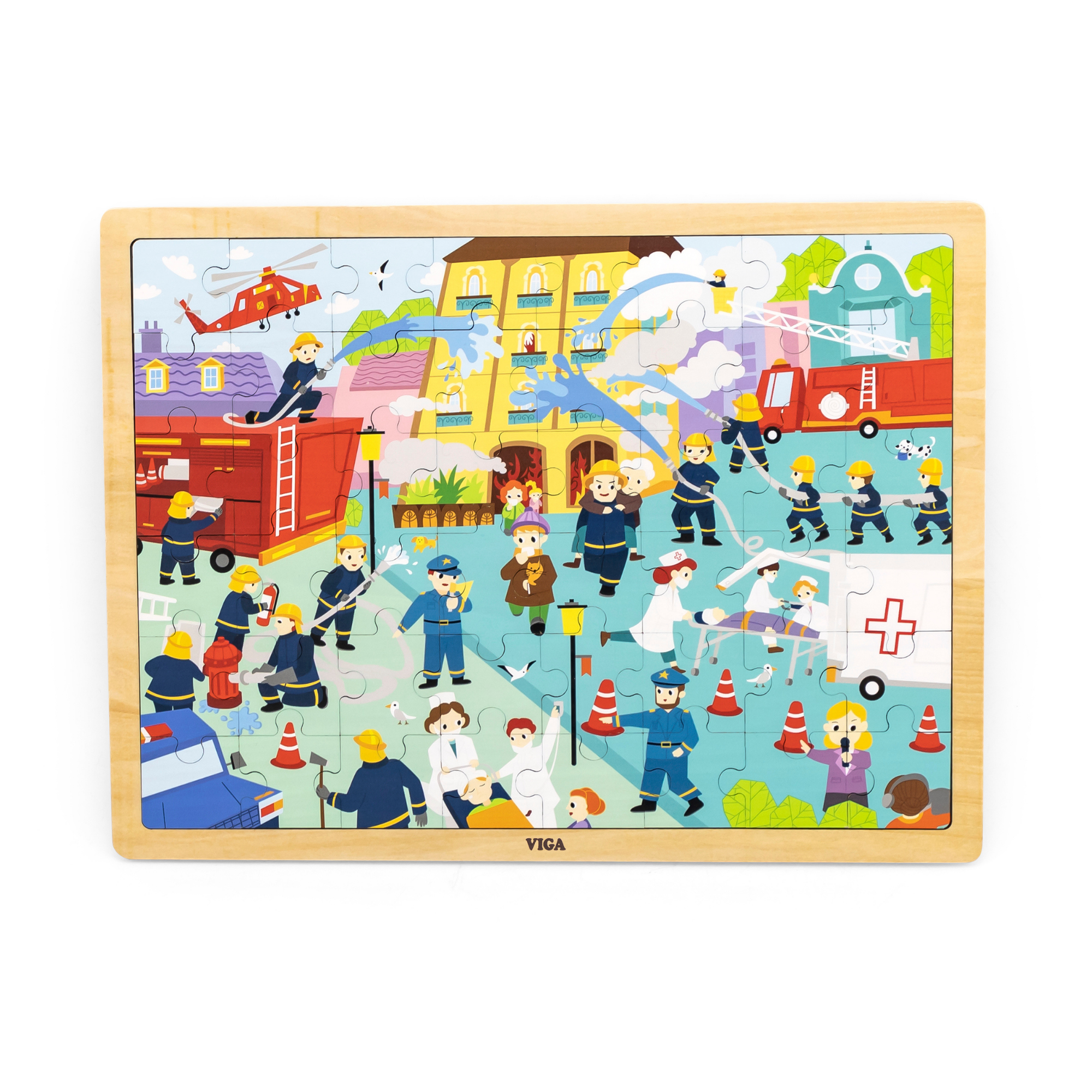 Viga Fire Fighting, 48 Piece Jigsaw Puzzle, Montessori Wooden Toy, Develops Sensory, Cognitive & Fine Motor Skills, Non-Toxic & Eco-friendly Kids Educational Toy, Suitable for Boys and Girls Aged 3Y+