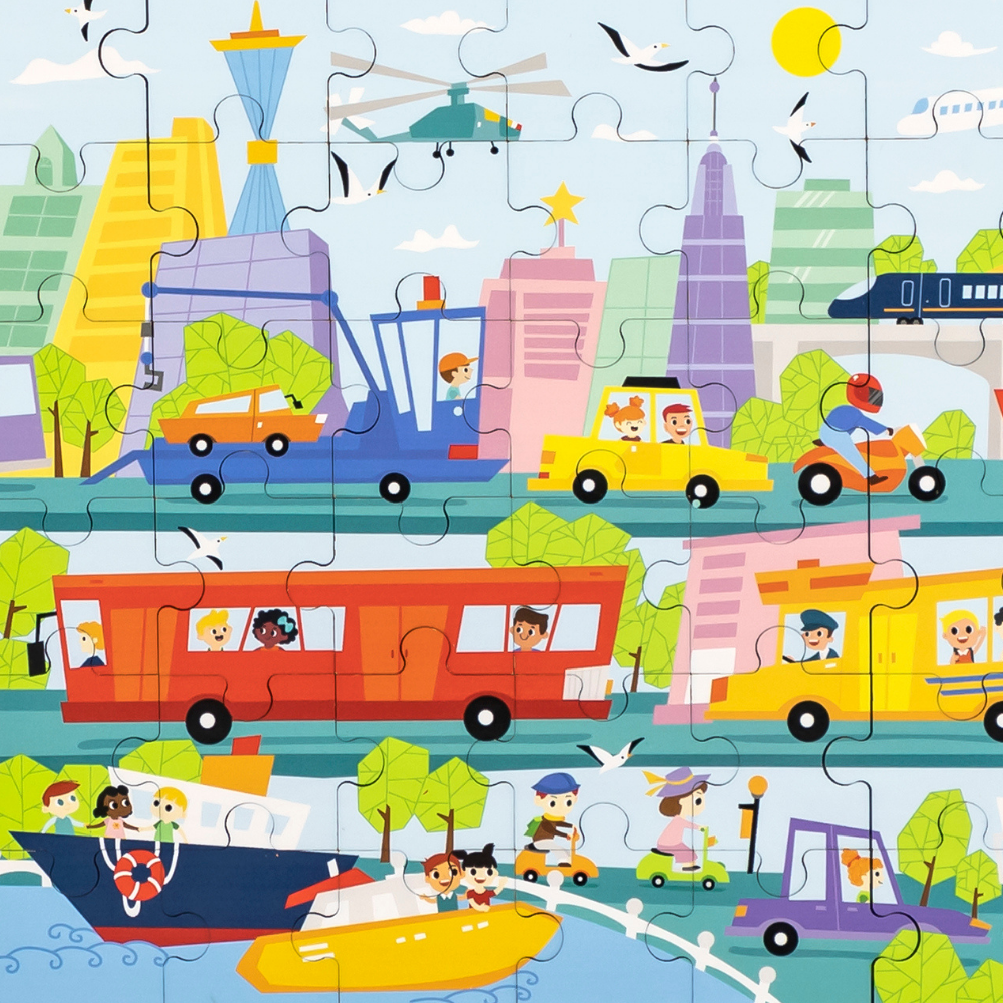 Viga City Transportation, 48 Piece Jigsaw Puzzle, Montessori Wooden Toy, Develops Sensory, Cognitive & Fine Motor Skills, Non-Toxic & Eco-friendly Kids Educational Toy, Suitable for Children Aged 3Y+