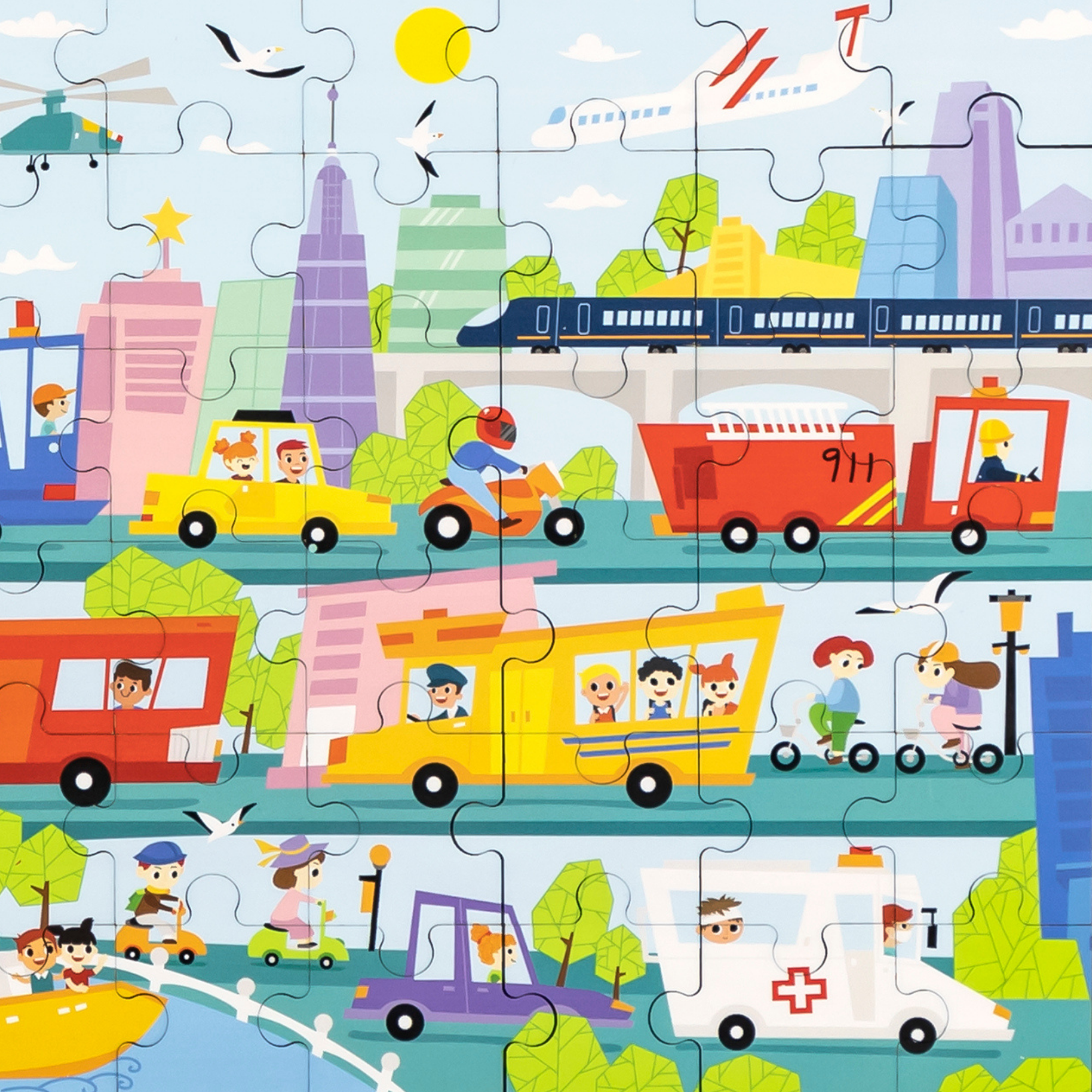 Viga City Transportation, 48 Piece Jigsaw Puzzle, Montessori Wooden Toy, Develops Sensory, Cognitive & Fine Motor Skills, Non-Toxic & Eco-friendly Kids Educational Toy, Suitable for Children Aged 3Y+