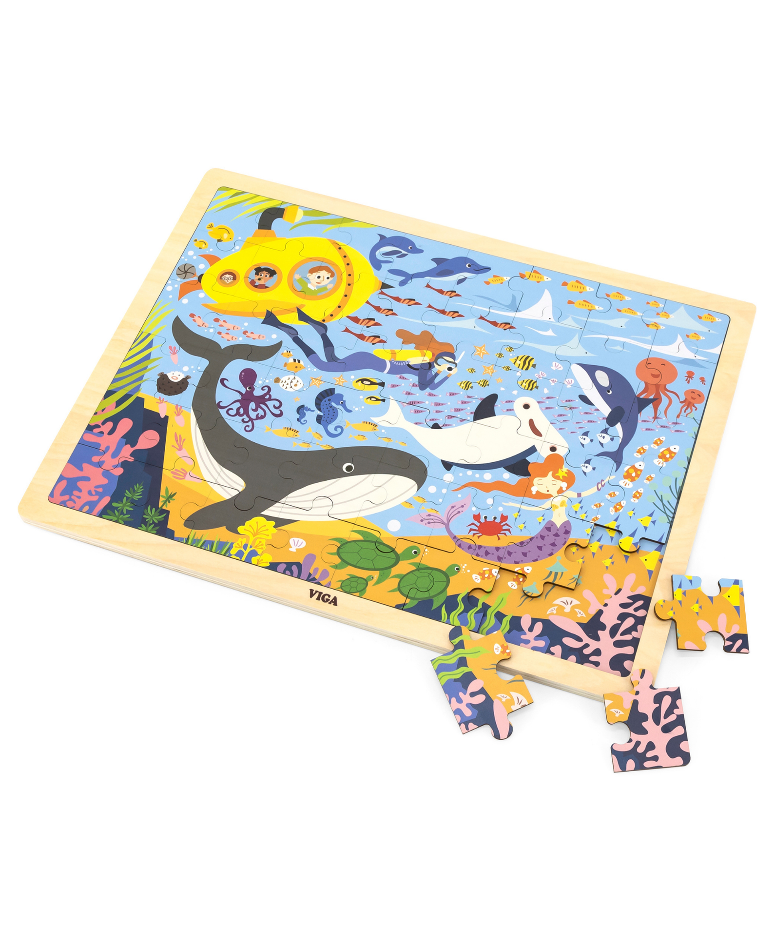Viga Sea Life, 48 Piece Jigsaw Puzzle, Montessori Wooden Toy, Develops Sensory, Cognitive & Fine Motor Skills, Non-Toxic & Eco-friendly Kids Educational Toy, Suitable for Boys and Girls Aged 3Y+