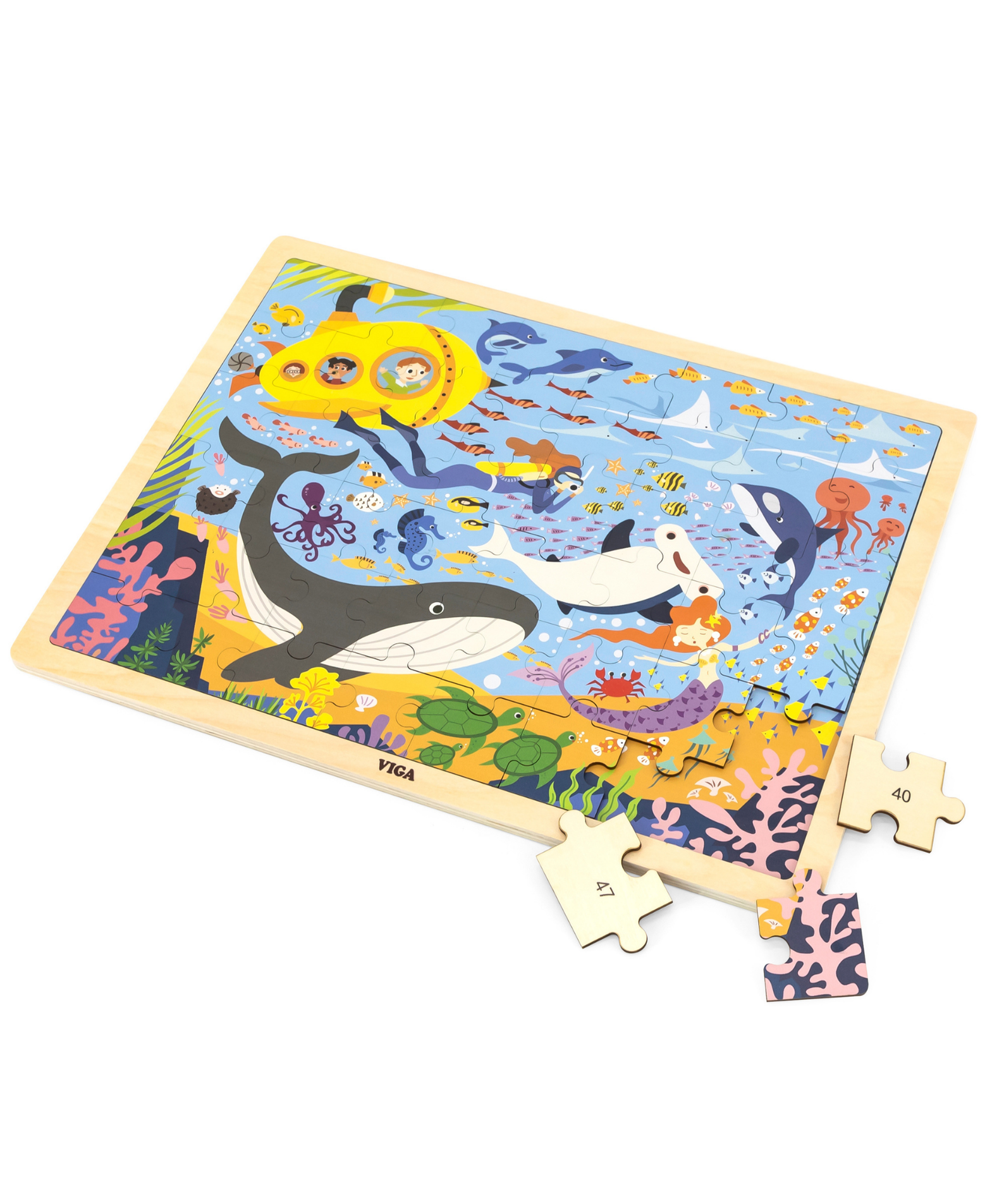 Viga Sea Life, 48 Piece Jigsaw Puzzle, Montessori Wooden Toy, Develops Sensory, Cognitive & Fine Motor Skills, Non-Toxic & Eco-friendly Kids Educational Toy, Suitable for Boys and Girls Aged 3Y+