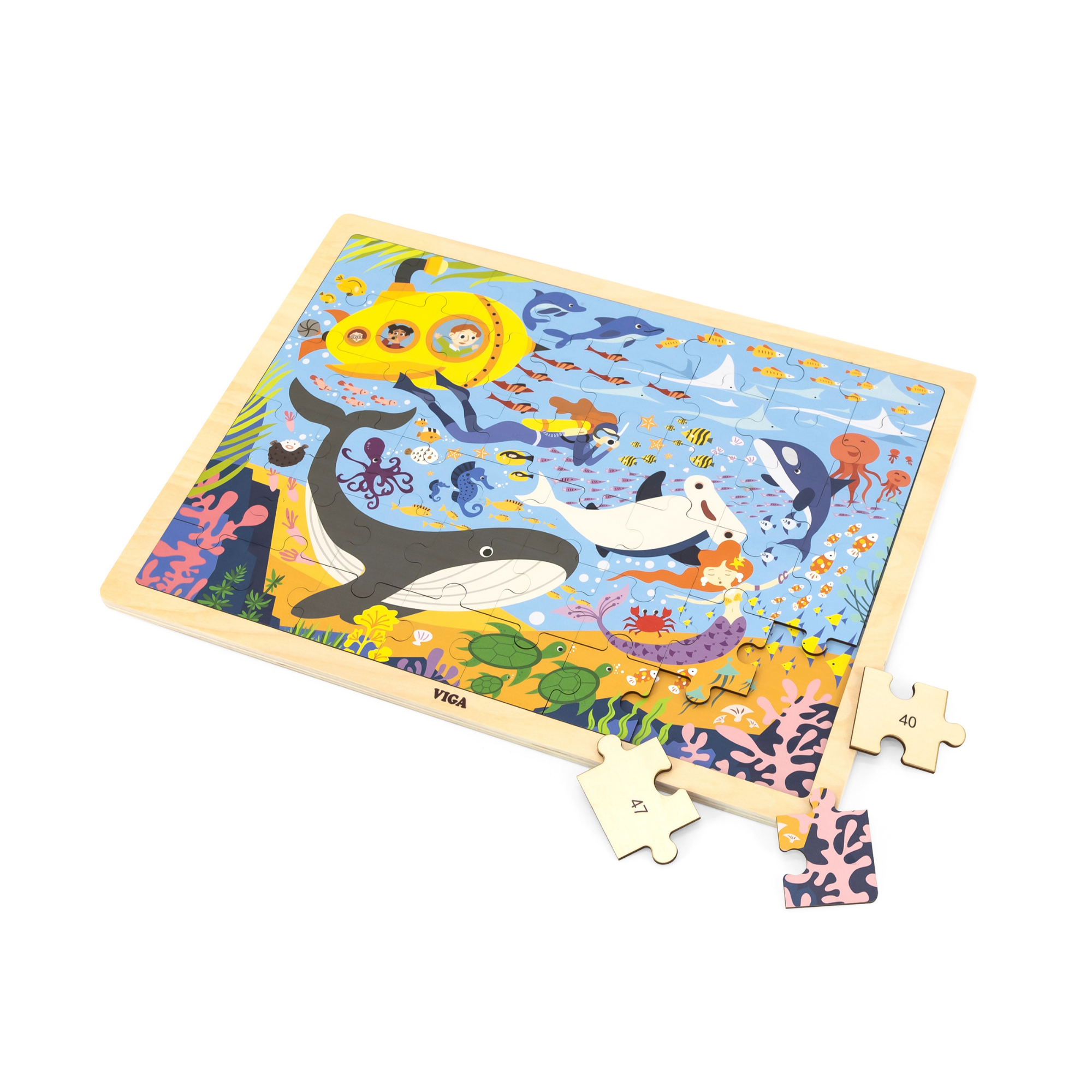 Viga Sea Life, 48 Piece Jigsaw Puzzle, Montessori Wooden Toy, Develops Sensory, Cognitive & Fine Motor Skills, Non-Toxic & Eco-friendly Kids Educational Toy, Suitable for Boys and Girls Aged 3Y+