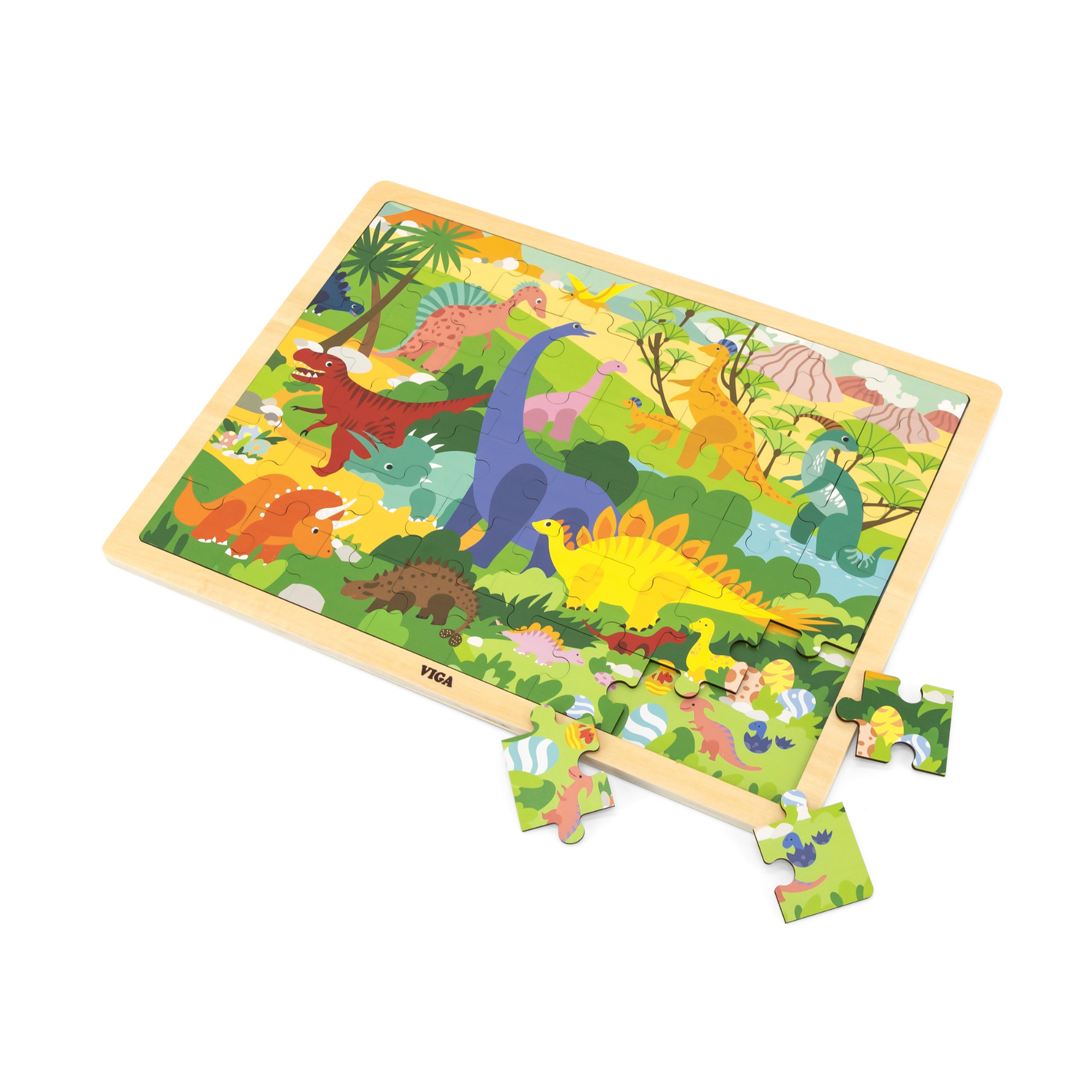 Viga Dinosaur World, 48 Piece Jigsaw Puzzle, Montessori Wooden Toy, Develops Sensory, Cognitive & Fine Motor Skills, Non-Toxic & Eco-friendly Kids Educational Toy, Suitable for Children Aged 3Y+