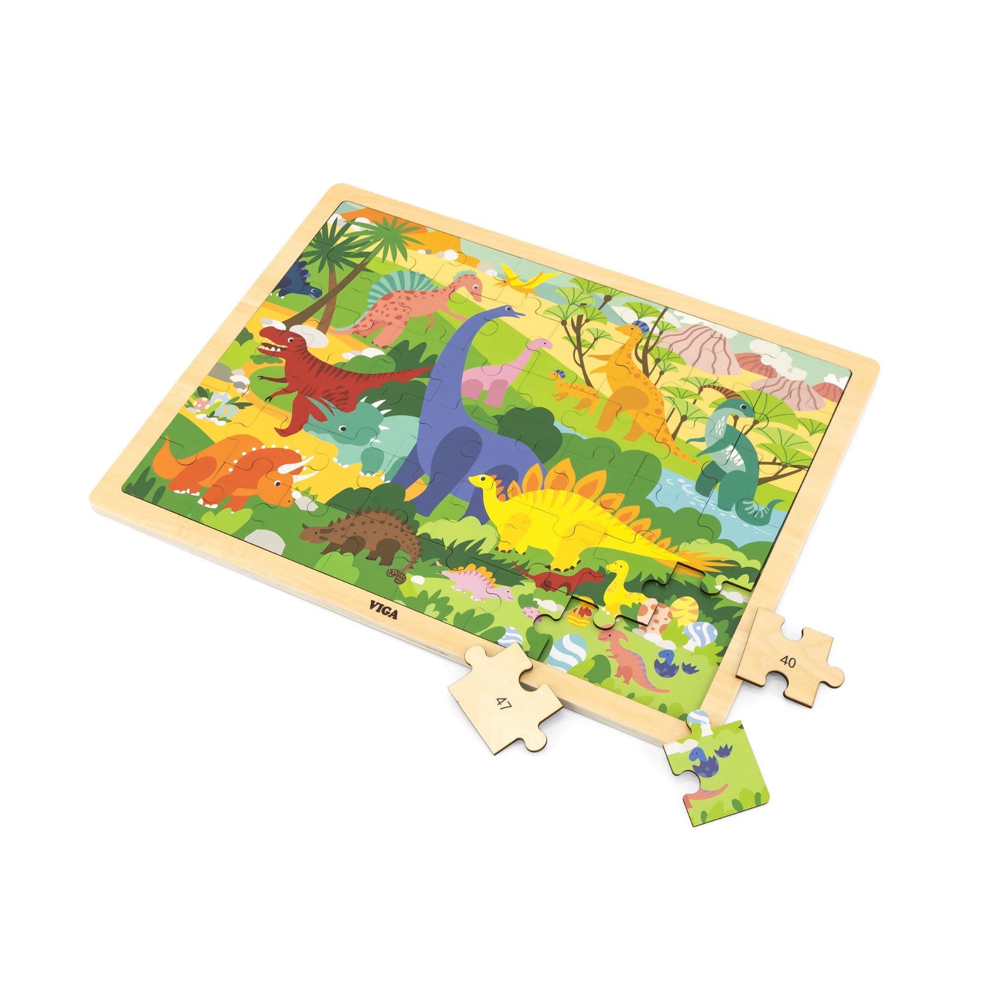 Viga Dinosaur World, 48 Piece Jigsaw Puzzle, Montessori Wooden Toy, Develops Sensory, Cognitive & Fine Motor Skills, Non-Toxic & Eco-friendly Kids Educational Toy, Suitable for Children Aged 3Y+
