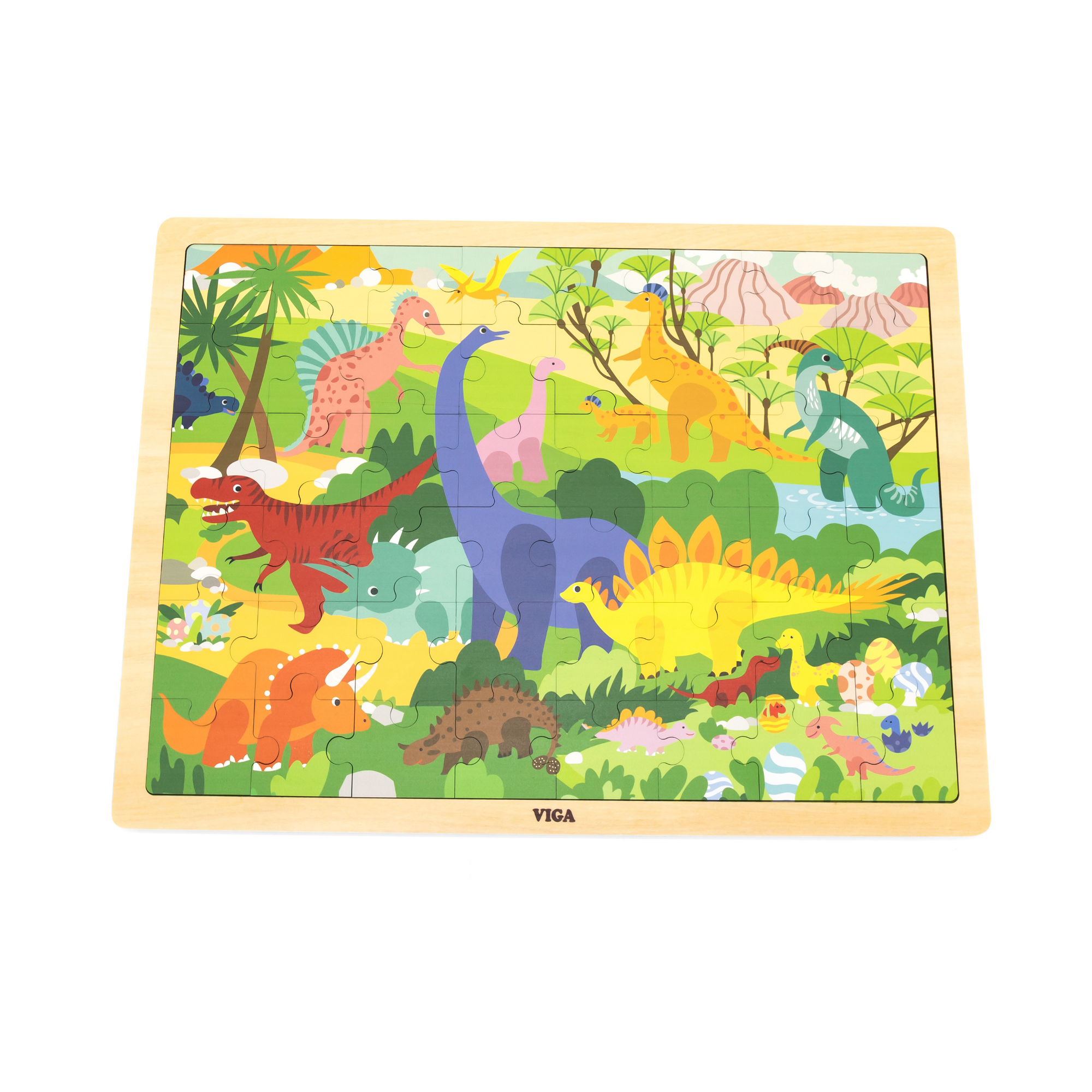 Viga Dinosaur World, 48 Piece Jigsaw Puzzle, Montessori Wooden Toy, Develops Sensory, Cognitive & Fine Motor Skills, Non-Toxic & Eco-friendly Kids Educational Toy, Suitable for Children Aged 3Y+