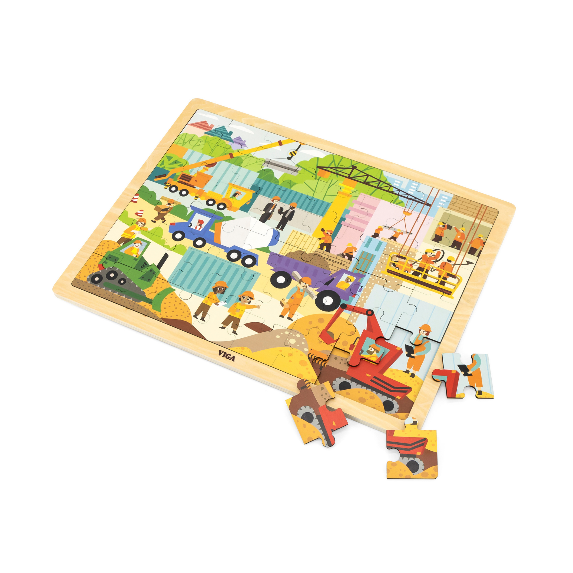 Viga Construction Area, 48 Piece Jigsaw Puzzle, Montessori Wooden Toy, Develops Sensory, Cognitive & Fine Motor Skills, Non-Toxic & Eco-friendly Kids Educational Toy, Suitable for Children Aged 3Y+