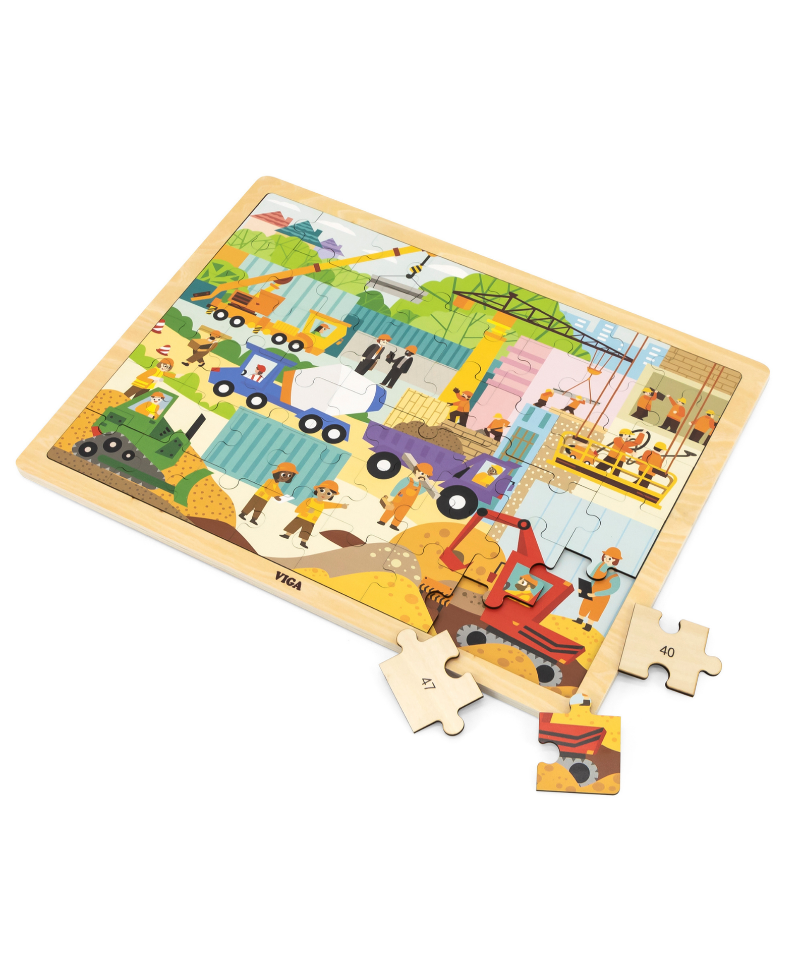 Viga Construction Area, 48 Piece Jigsaw Puzzle, Montessori Wooden Toy, Develops Sensory, Cognitive & Fine Motor Skills, Non-Toxic & Eco-friendly Kids Educational Toy, Suitable for Children Aged 3Y+
