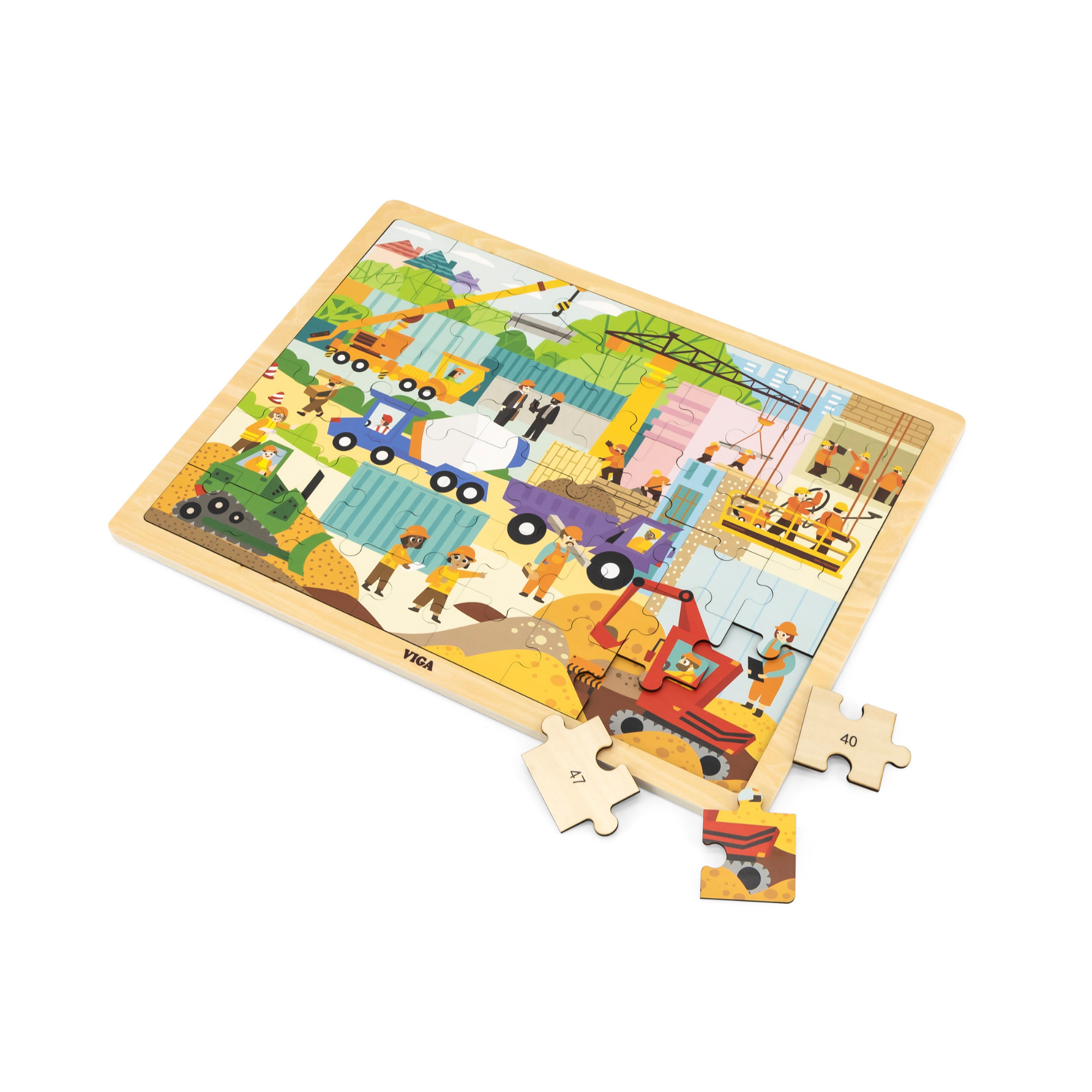 Viga Construction Area, 48 Piece Jigsaw Puzzle, Montessori Wooden Toy, Develops Sensory, Cognitive & Fine Motor Skills, Non-Toxic & Eco-friendly Kids Educational Toy, Suitable for Children Aged 3Y+