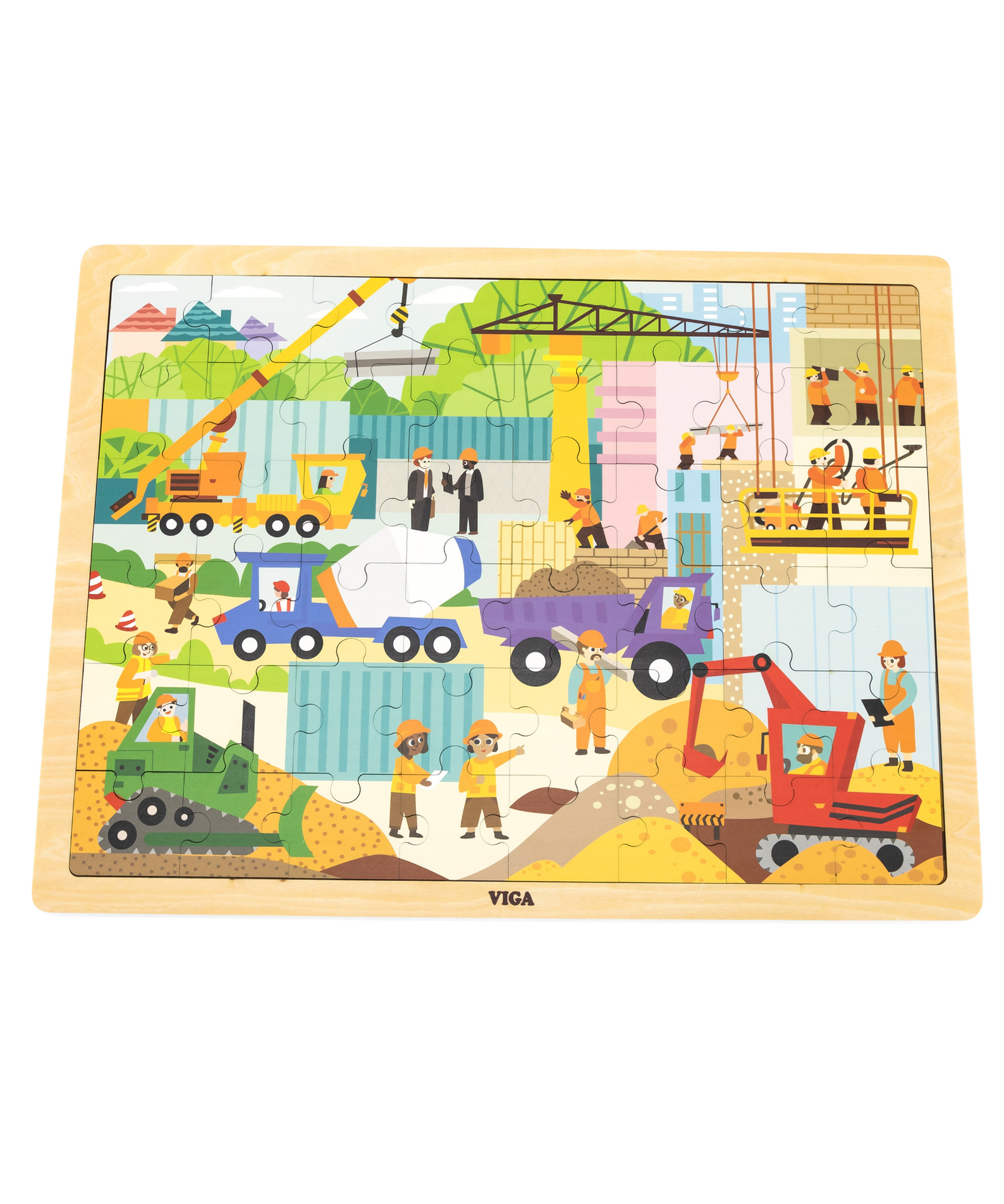 Viga Construction Area, 48 Piece Jigsaw Puzzle, Montessori Wooden Toy, Develops Sensory, Cognitive & Fine Motor Skills, Non-Toxic & Eco-friendly Kids Educational Toy, Suitable for Children Aged 3Y+