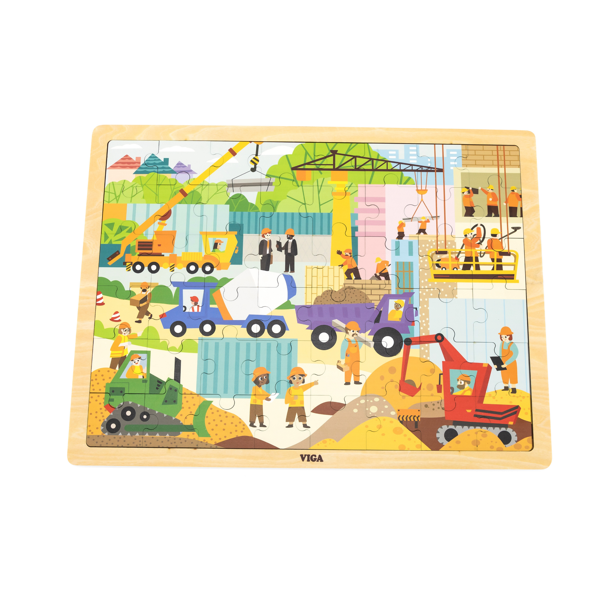 Viga Construction Area, 48 Piece Jigsaw Puzzle, Montessori Wooden Toy, Develops Sensory, Cognitive & Fine Motor Skills, Non-Toxic & Eco-friendly Kids Educational Toy, Suitable for Children Aged 3Y+