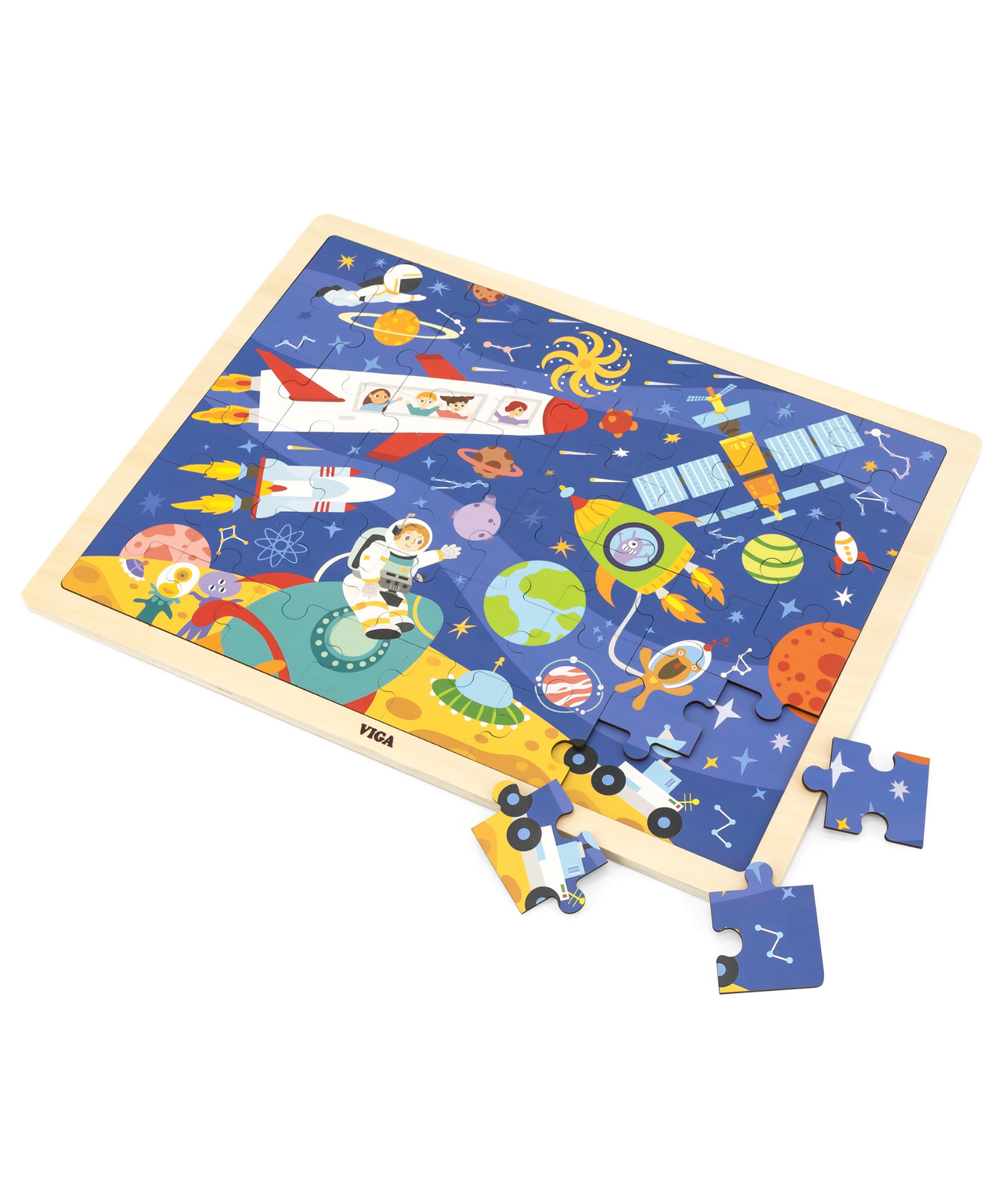 Viga Space, 48 Piece Jigsaw Puzzle, Montessori Wooden Toy, Develops Sensory, Cognitive & Fine Motor Skills, Non-Toxic & Eco-friendly Kids Educational Toy, Suitable for Boys and Girls Aged 3Y+