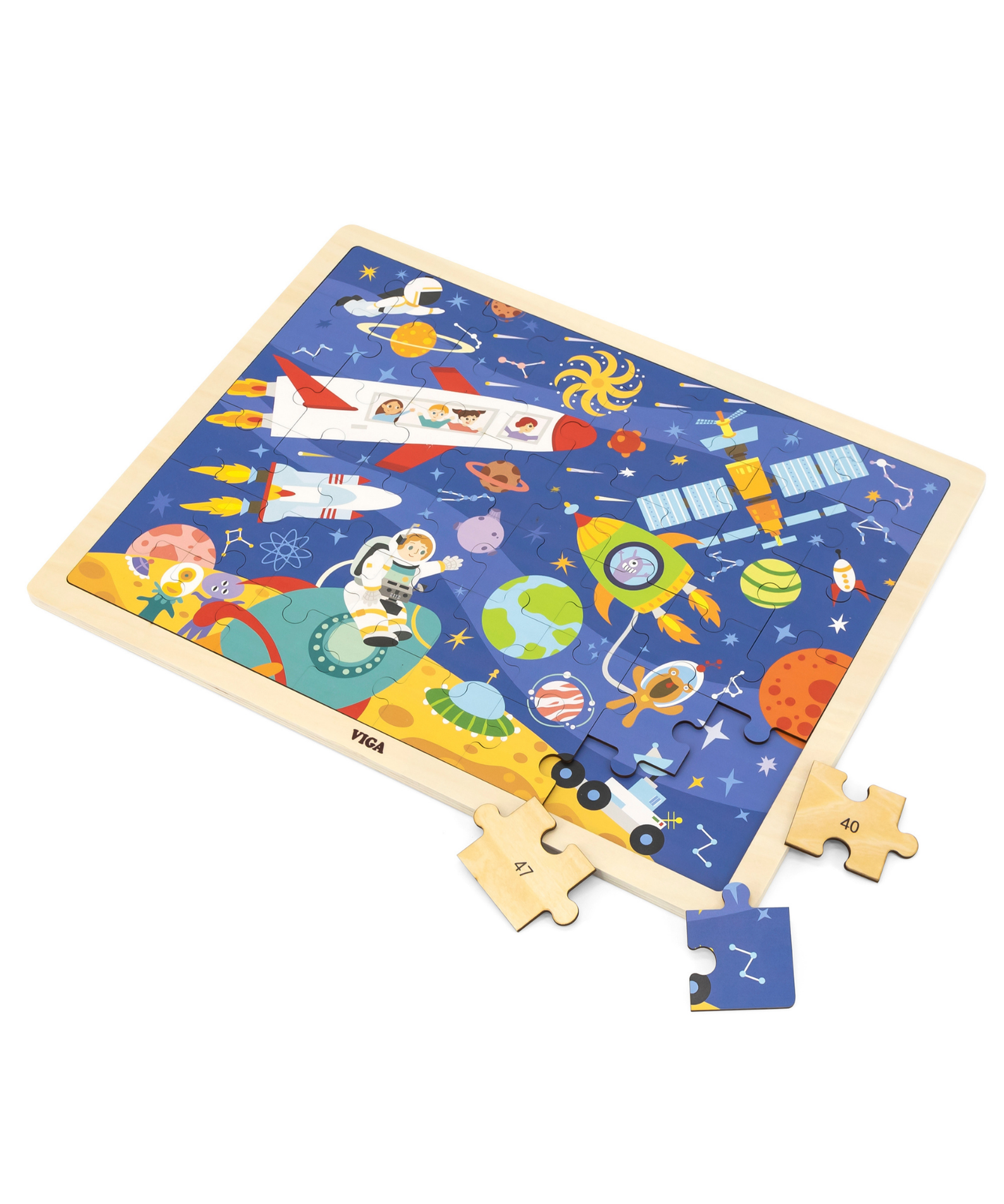 Viga Space, 48 Piece Jigsaw Puzzle, Montessori Wooden Toy, Develops Sensory, Cognitive & Fine Motor Skills, Non-Toxic & Eco-friendly Kids Educational Toy, Suitable for Boys and Girls Aged 3Y+