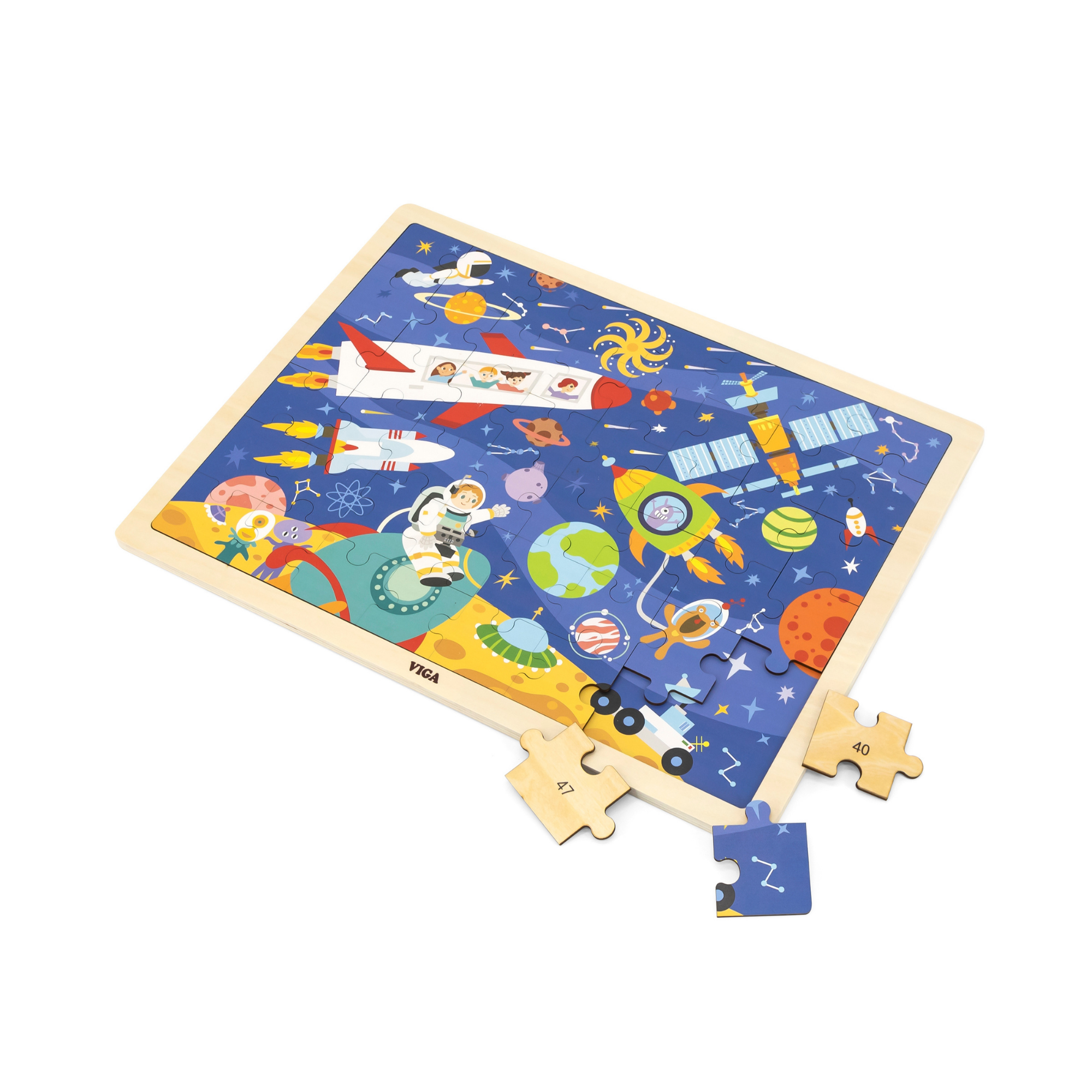 Viga Space, 48 Piece Jigsaw Puzzle, Montessori Wooden Toy, Develops Sensory, Cognitive & Fine Motor Skills, Non-Toxic & Eco-friendly Kids Educational Toy, Suitable for Boys and Girls Aged 3Y+
