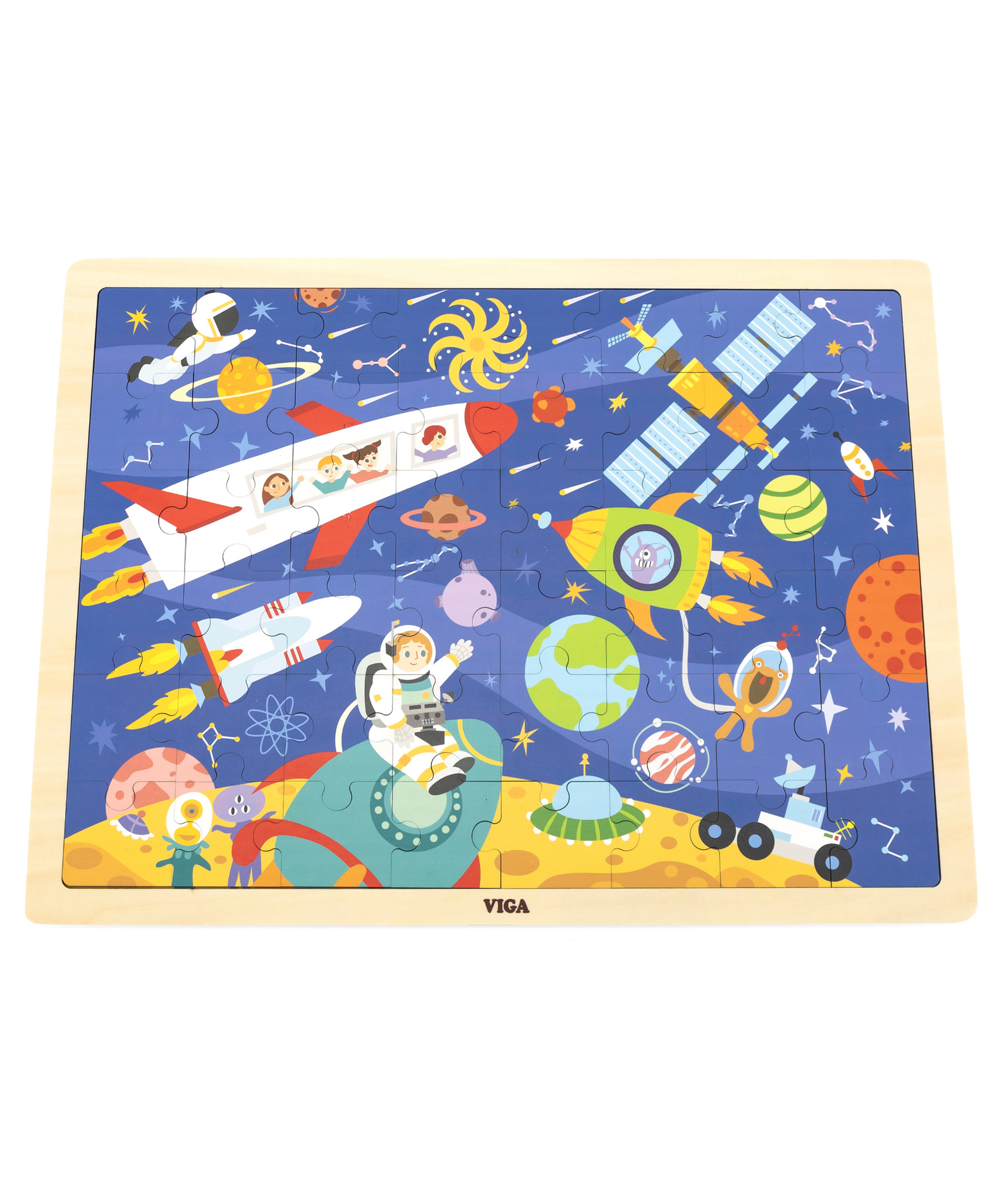 Viga Space, 48 Piece Jigsaw Puzzle, Montessori Wooden Toy, Develops Sensory, Cognitive & Fine Motor Skills, Non-Toxic & Eco-friendly Kids Educational Toy, Suitable for Boys and Girls Aged 3Y+