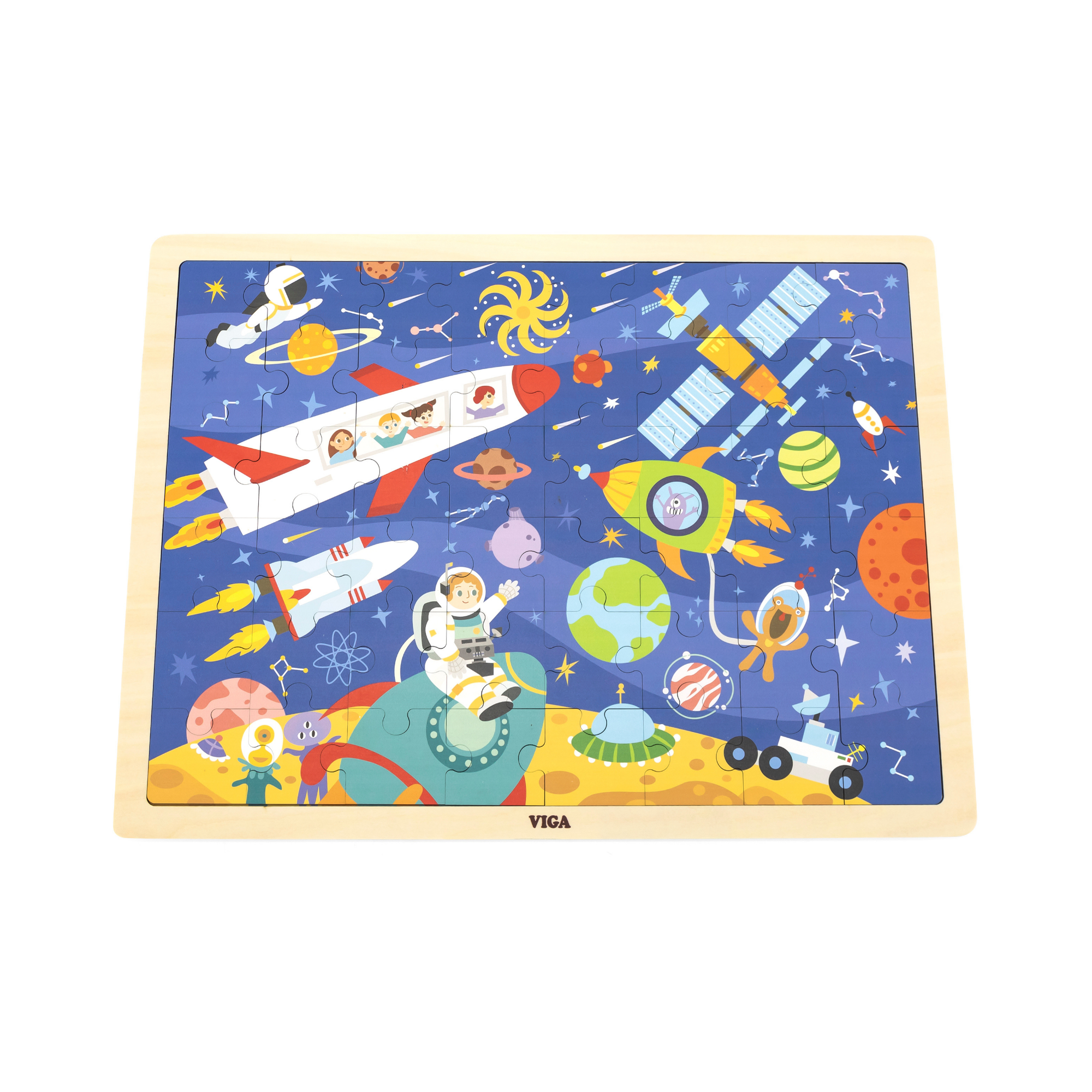 Viga Space, 48 Piece Jigsaw Puzzle, Montessori Wooden Toy, Develops Sensory, Cognitive & Fine Motor Skills, Non-Toxic & Eco-friendly Kids Educational Toy, Suitable for Boys and Girls Aged 3Y+