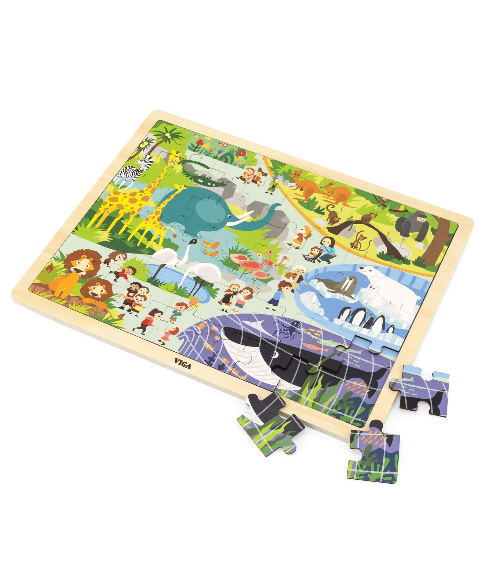 Viga Zoo, 48 Piece Jigsaw Puzzle, Montessori Wooden Toy, Develops Sensory, Cognitive & Fine Motor Skills, Non-Toxic & Eco-friendly Kids Educational Toy, Suitable for Boys and Girls Aged 3Y+