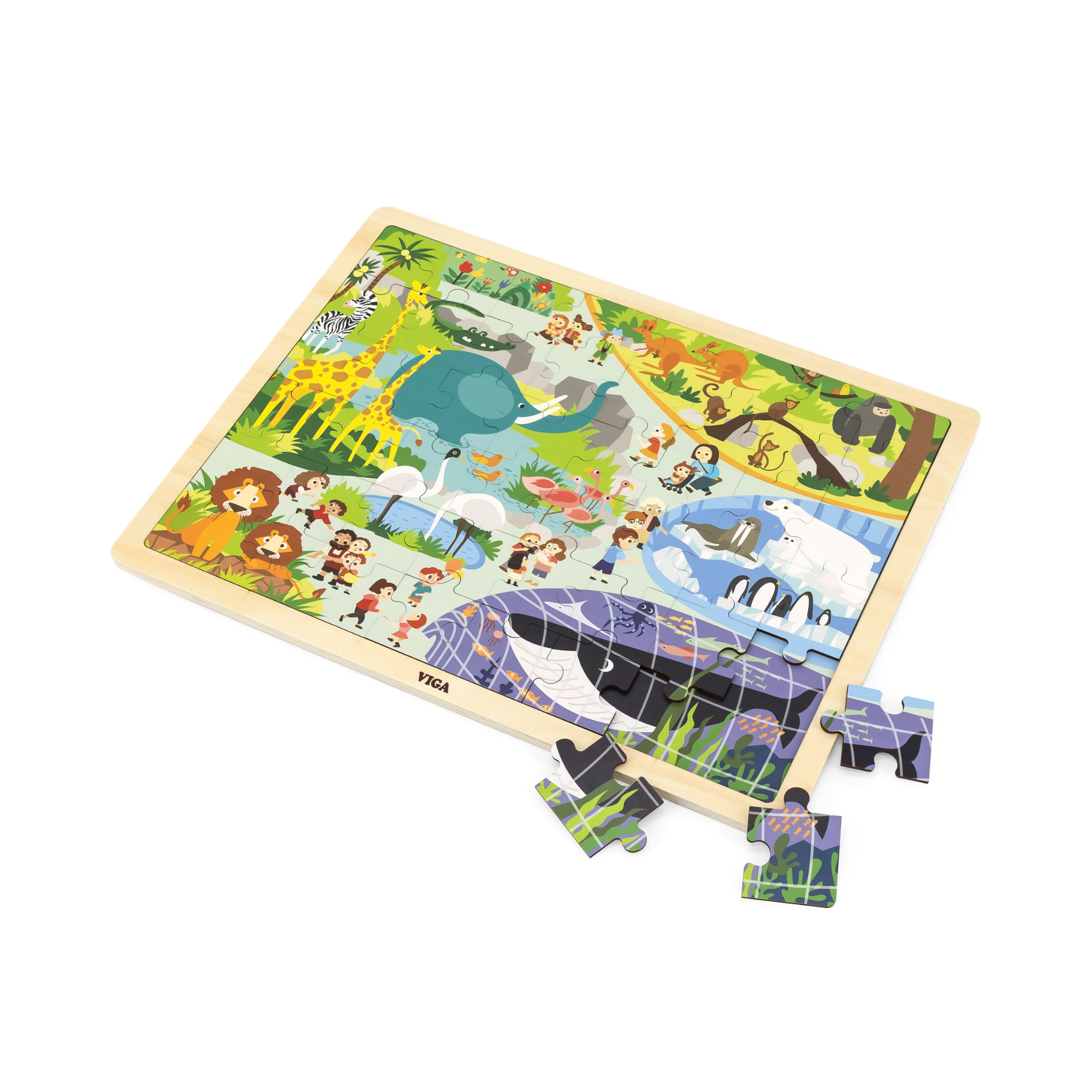 Viga Zoo, 48 Piece Jigsaw Puzzle, Montessori Wooden Toy, Develops Sensory, Cognitive & Fine Motor Skills, Non-Toxic & Eco-friendly Kids Educational Toy, Suitable for Boys and Girls Aged 3Y+