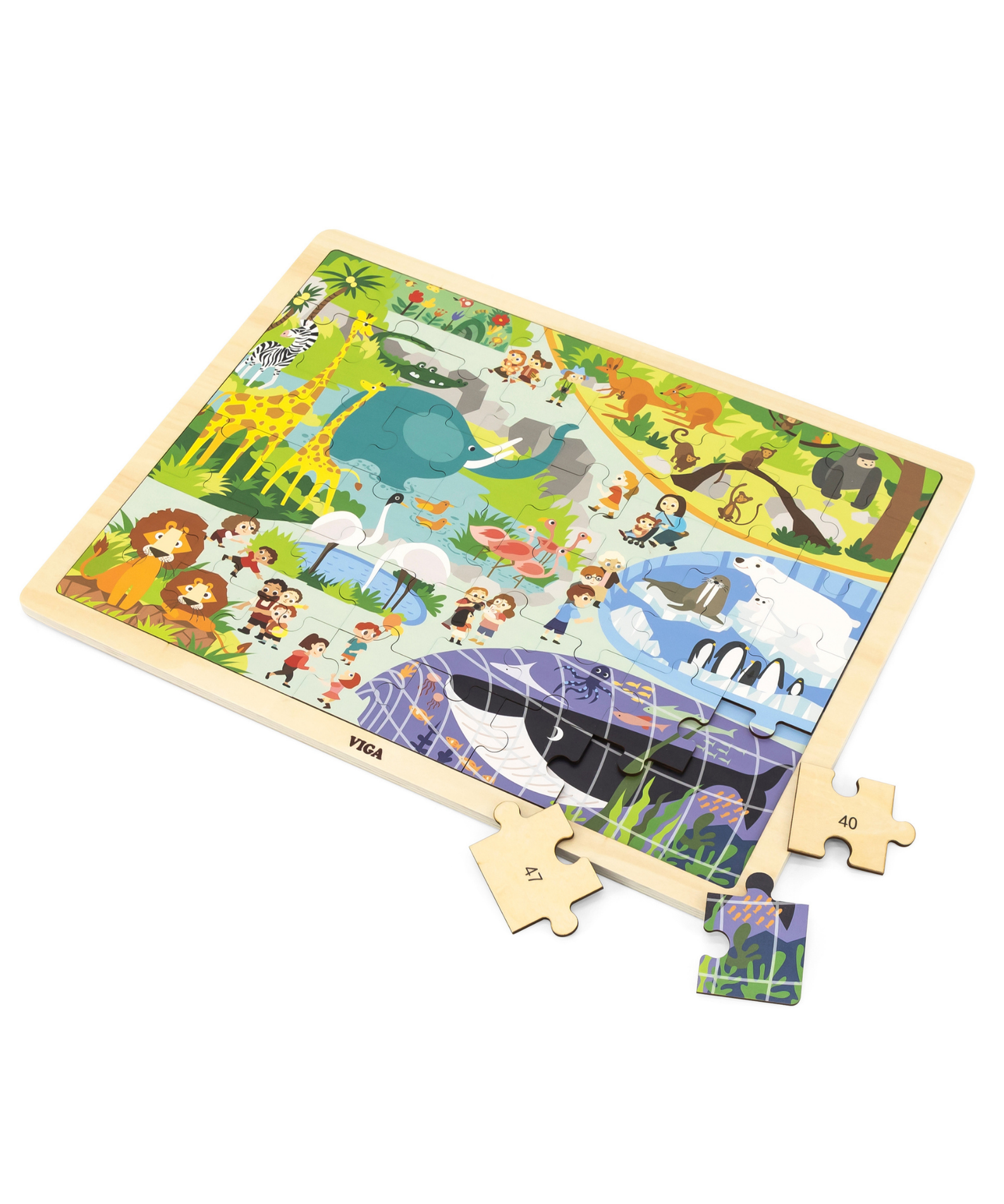 Viga Zoo, 48 Piece Jigsaw Puzzle, Montessori Wooden Toy, Develops Sensory, Cognitive & Fine Motor Skills, Non-Toxic & Eco-friendly Kids Educational Toy, Suitable for Boys and Girls Aged 3Y+