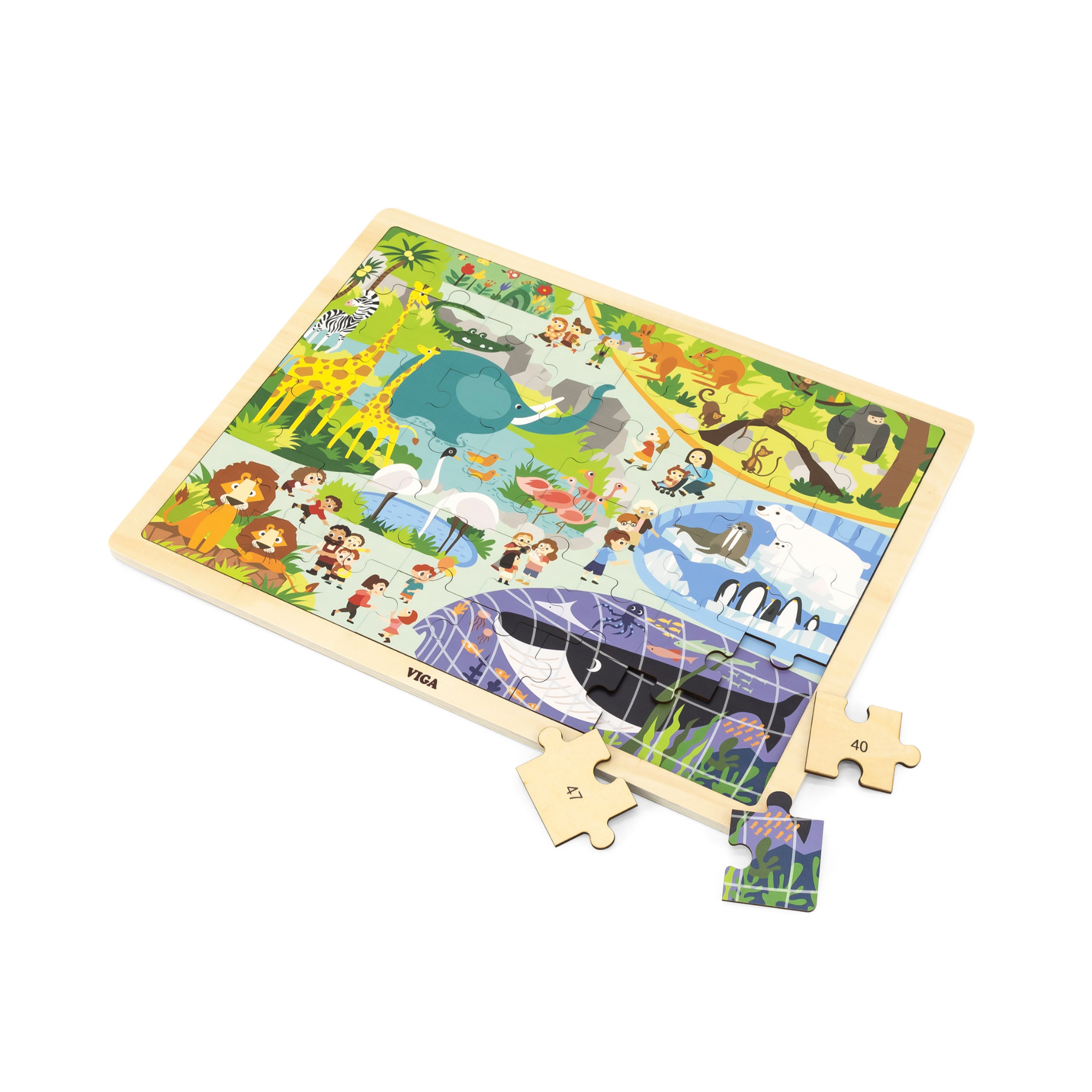 Viga Zoo, 48 Piece Jigsaw Puzzle, Montessori Wooden Toy, Develops Sensory, Cognitive & Fine Motor Skills, Non-Toxic & Eco-friendly Kids Educational Toy, Suitable for Boys and Girls Aged 3Y+