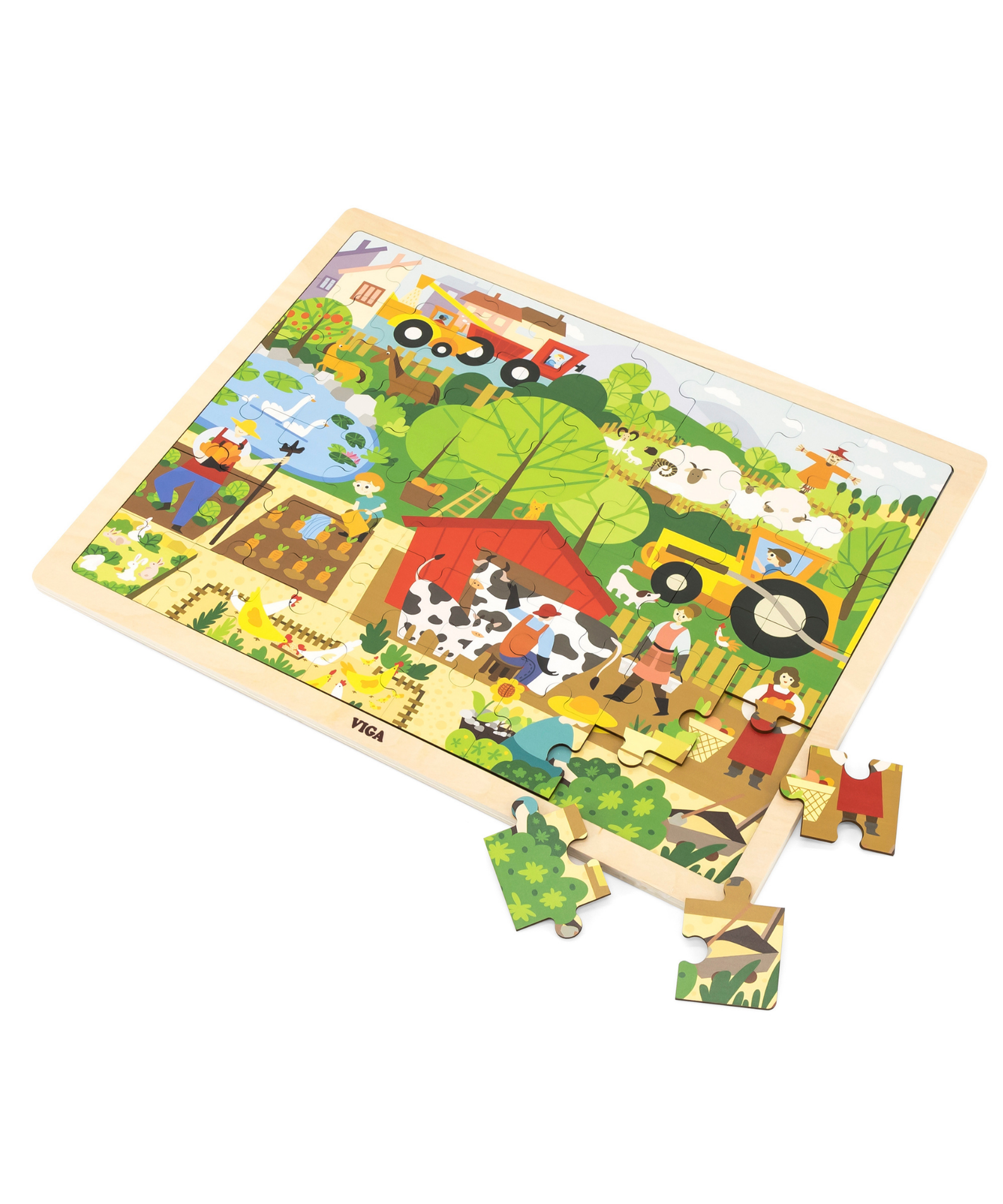 Viga Farm, 48 Piece Jigsaw Puzzle, Montessori Wooden Toy, Develops Sensory, Cognitive & Fine Motor Skills, Non-Toxic & Eco-friendly Kids Educational Toy, Suitable for Boys and Girls Aged 3Y+