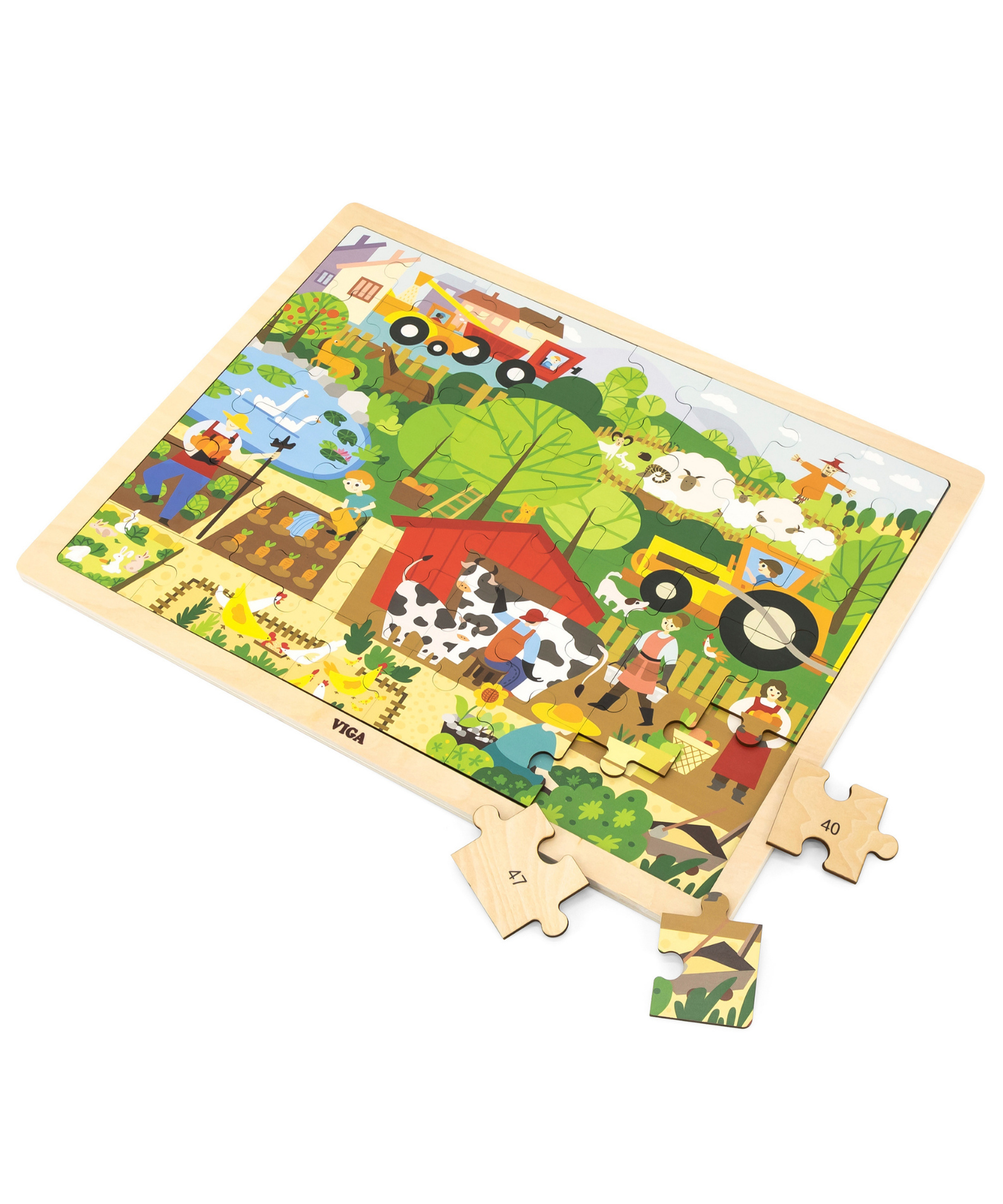 Viga Farm, 48 Piece Jigsaw Puzzle, Montessori Wooden Toy, Develops Sensory, Cognitive & Fine Motor Skills, Non-Toxic & Eco-friendly Kids Educational Toy, Suitable for Boys and Girls Aged 3Y+