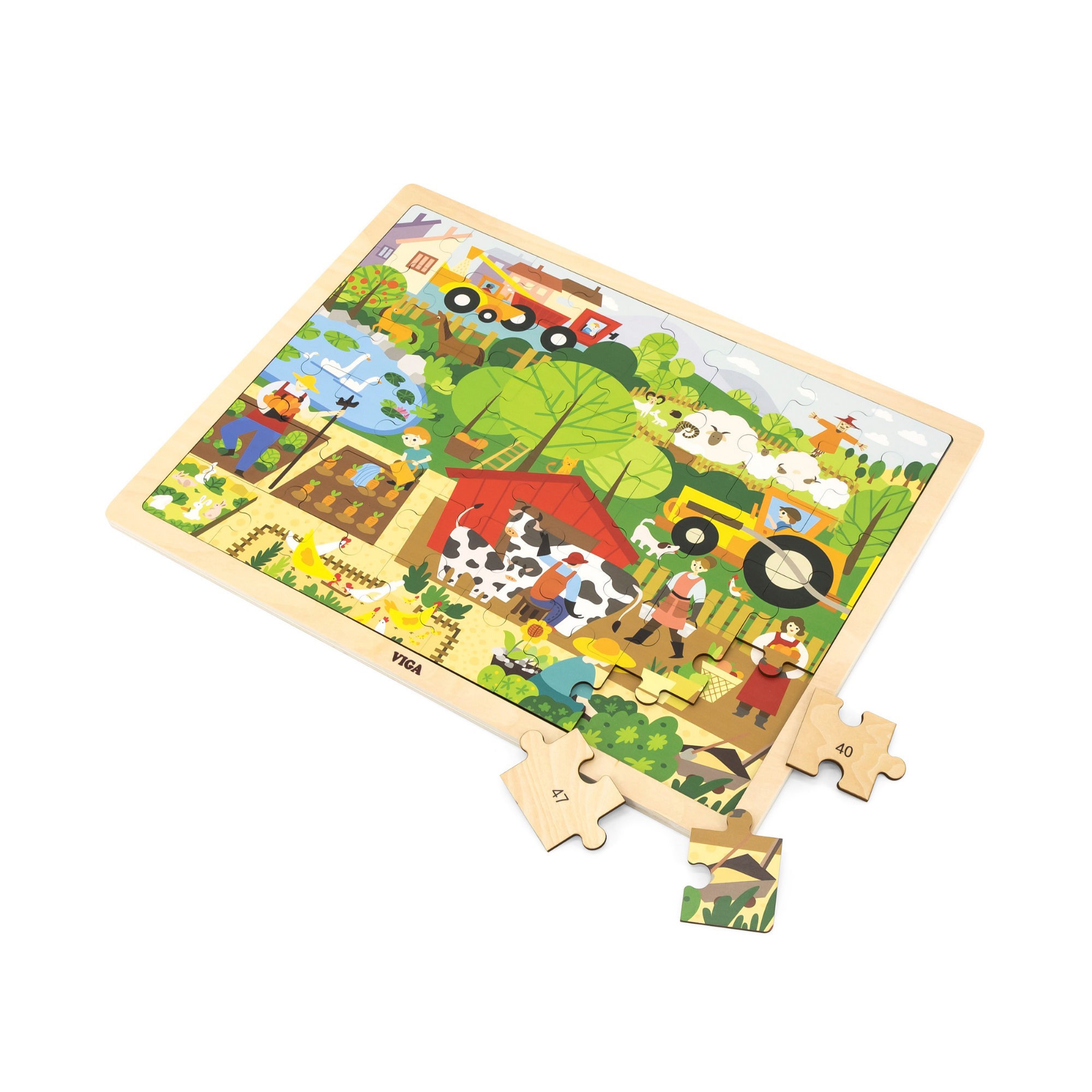 Viga Farm, 48 Piece Jigsaw Puzzle, Montessori Wooden Toy, Develops Sensory, Cognitive & Fine Motor Skills, Non-Toxic & Eco-friendly Kids Educational Toy, Suitable for Boys and Girls Aged 3Y+