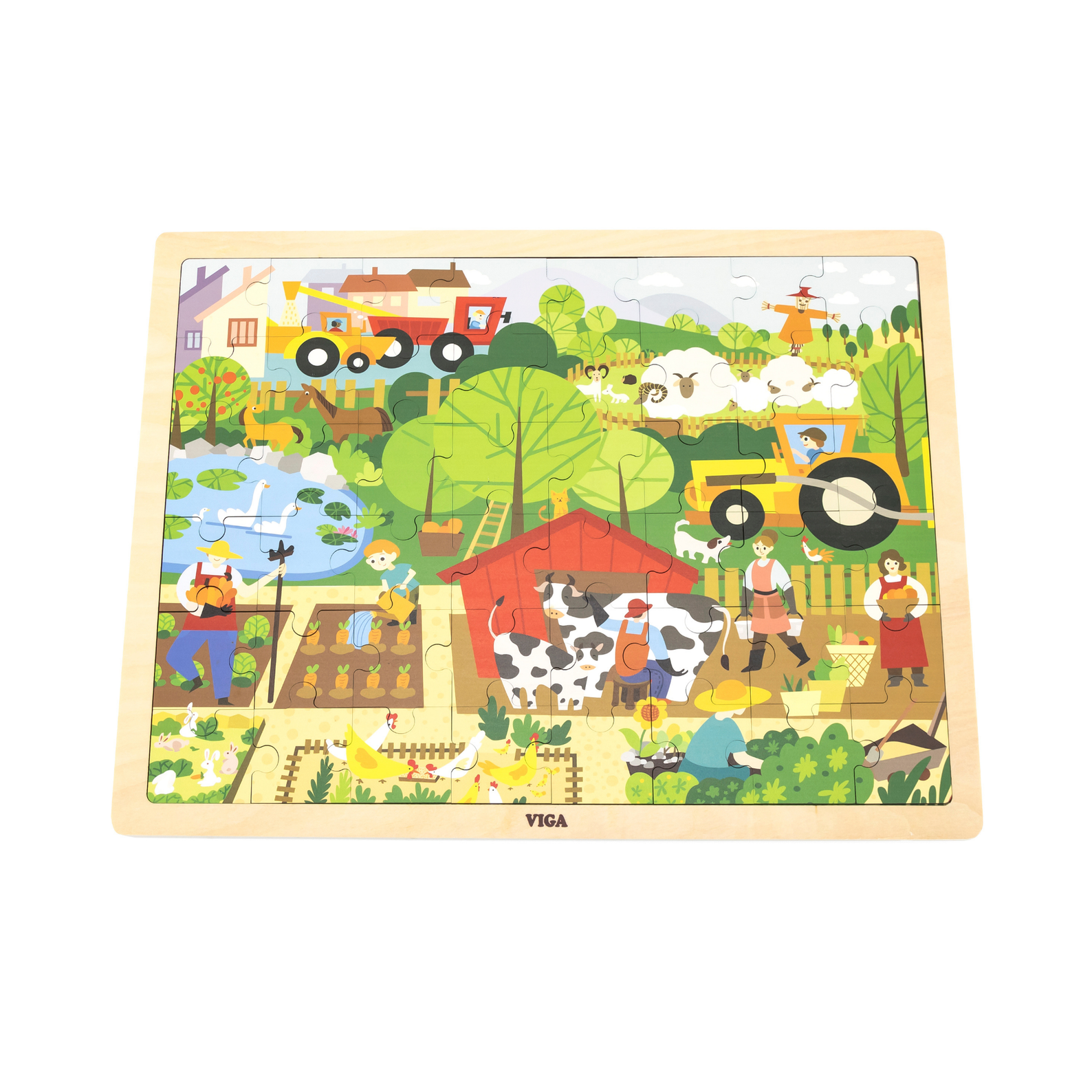 Viga Farm, 48 Piece Jigsaw Puzzle, Montessori Wooden Toy, Develops Sensory, Cognitive & Fine Motor Skills, Non-Toxic & Eco-friendly Kids Educational Toy, Suitable for Boys and Girls Aged 3Y+