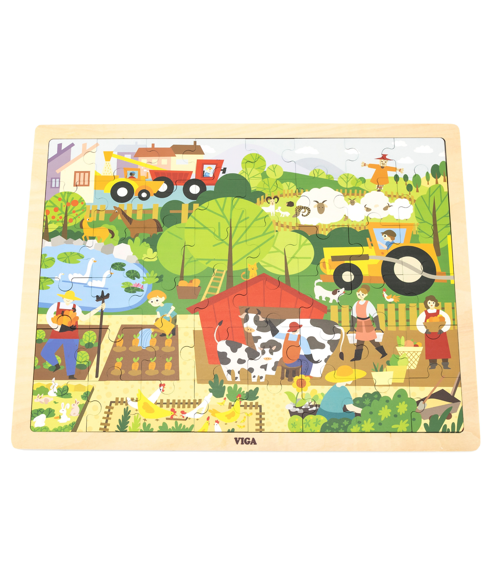 Viga Farm, 48 Piece Jigsaw Puzzle, Montessori Wooden Toy, Develops Sensory, Cognitive & Fine Motor Skills, Non-Toxic & Eco-friendly Kids Educational Toy, Suitable for Boys and Girls Aged 3Y+