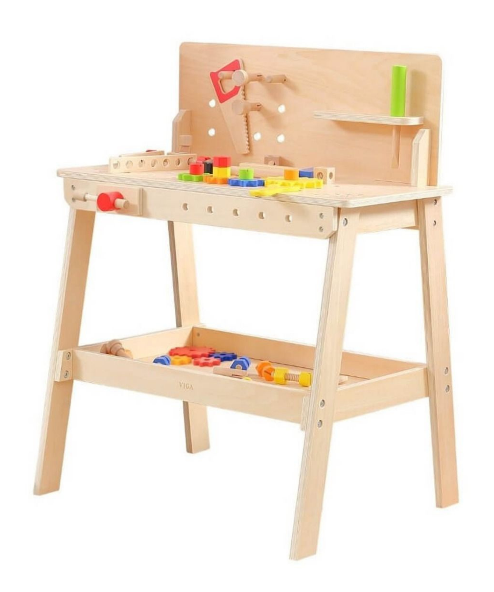 VIGA Wooden Tool Bench with Accessories  Educational Workbench for Kids  Develops Motor Skills, Hand-Eye Coordination, and Problem-Solving  Includes Hammer, Screwdriver, Wrench, Nuts, Bolts, and Gears