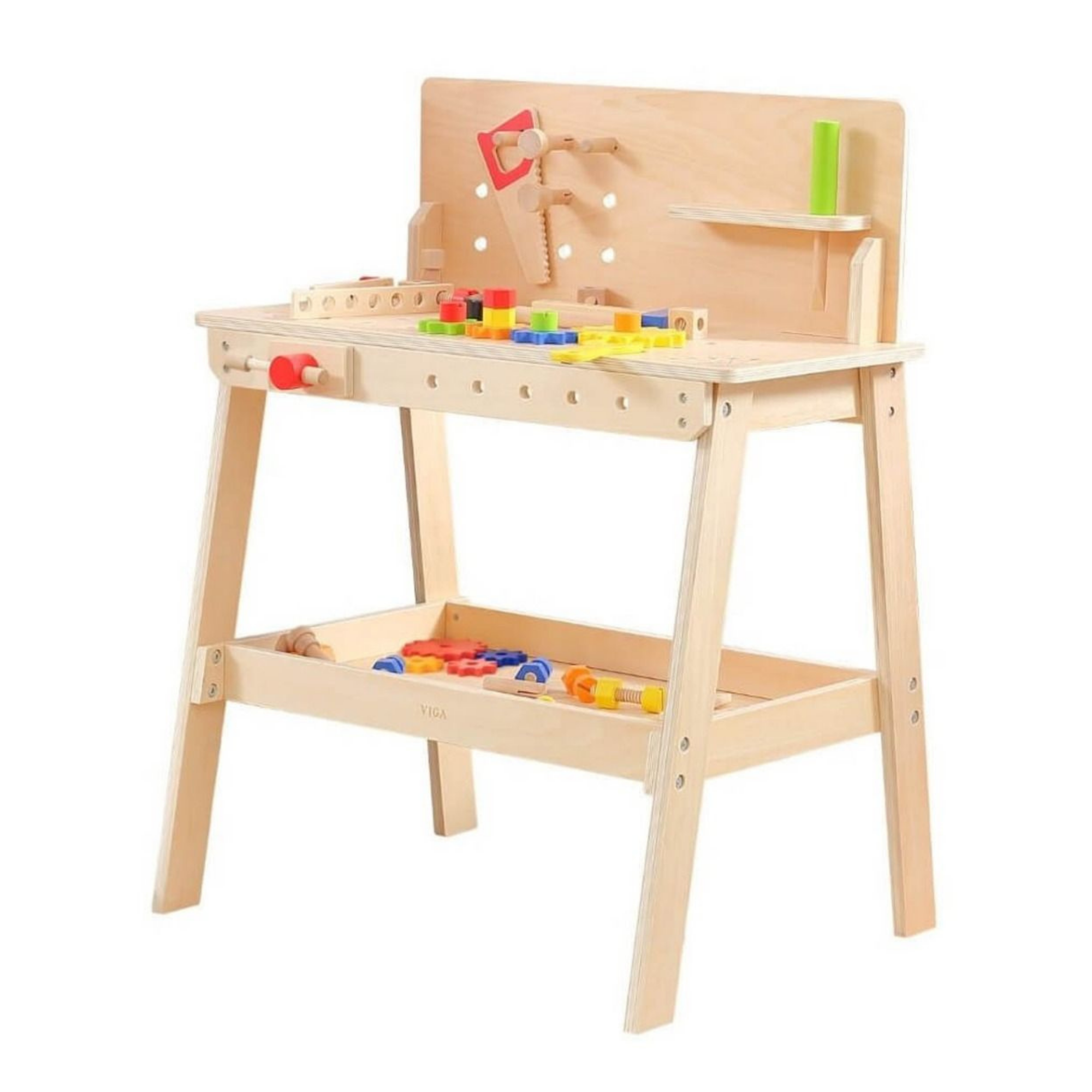 VIGA Wooden Tool Bench with Accessories  Educational Workbench for Kids  Develops Motor Skills, Hand-Eye Coordination, and Problem-Solving  Includes Hammer, Screwdriver, Wrench, Nuts, Bolts, and Gears