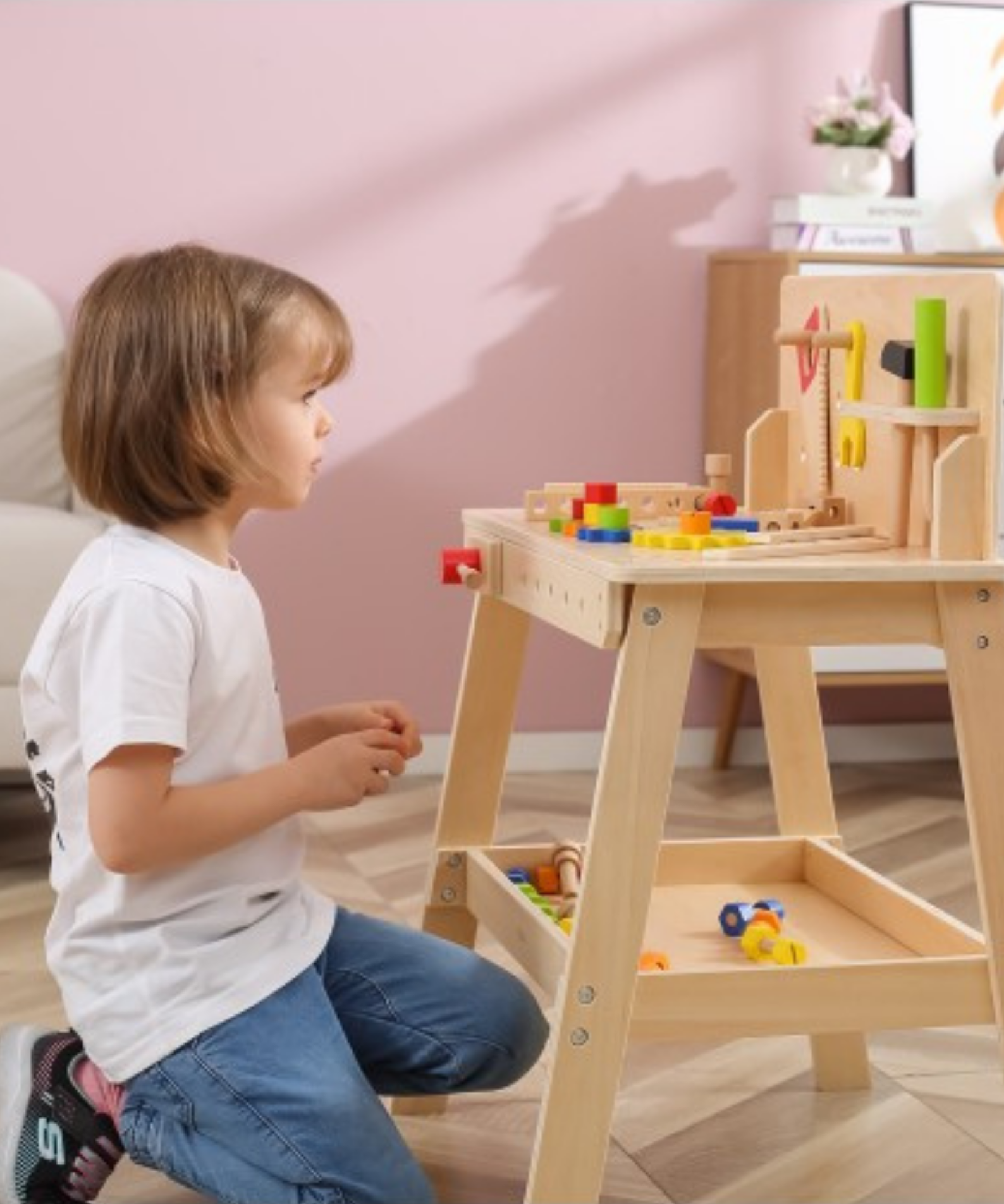 VIGA Wooden Tool Bench with Accessories  Educational Workbench for Kids  Develops Motor Skills, Hand-Eye Coordination, and Problem-Solving  Includes Hammer, Screwdriver, Wrench, Nuts, Bolts, and Gears