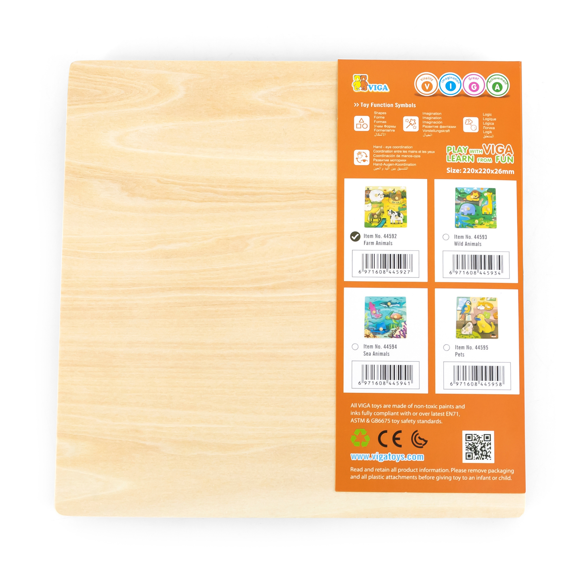 Viga Farm Animals, 4 Piece Knob Puzzle, Montessori Wooden Toy, Develops Sensory, Cognitive & Fine Motor Skills, Non-Toxic & Eco-friendly Kids Educational Toy, Suitable for Children Aged 12M+