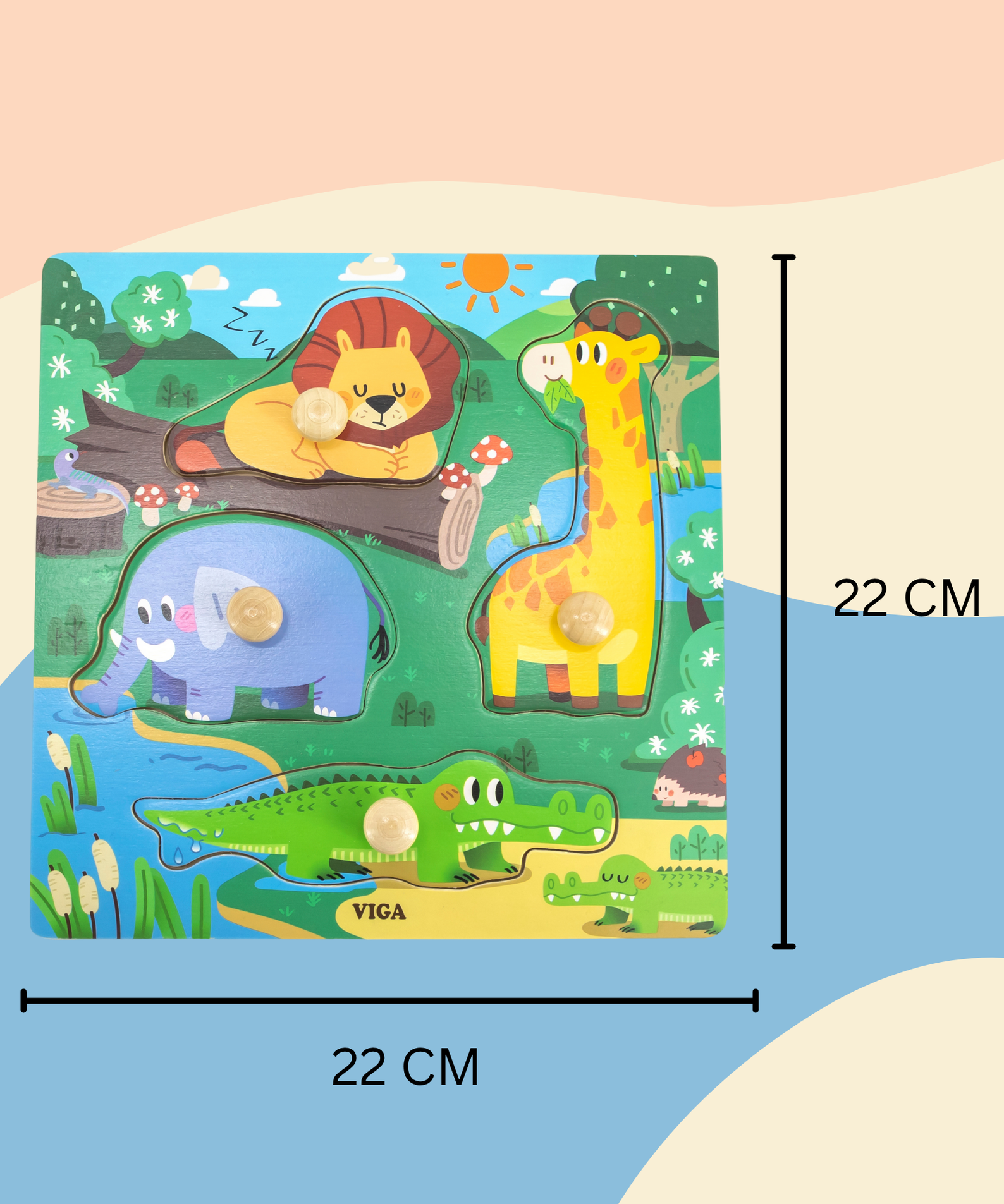 Viga Wild Animals, 4 Piece Knob Puzzle, Montessori Wooden Toy, Develops Sensory, Cognitive & Fine Motor Skills, Non-Toxic & Eco-friendly Kids Educational Toy, Suitable for Boys & Girls Aged 12M+