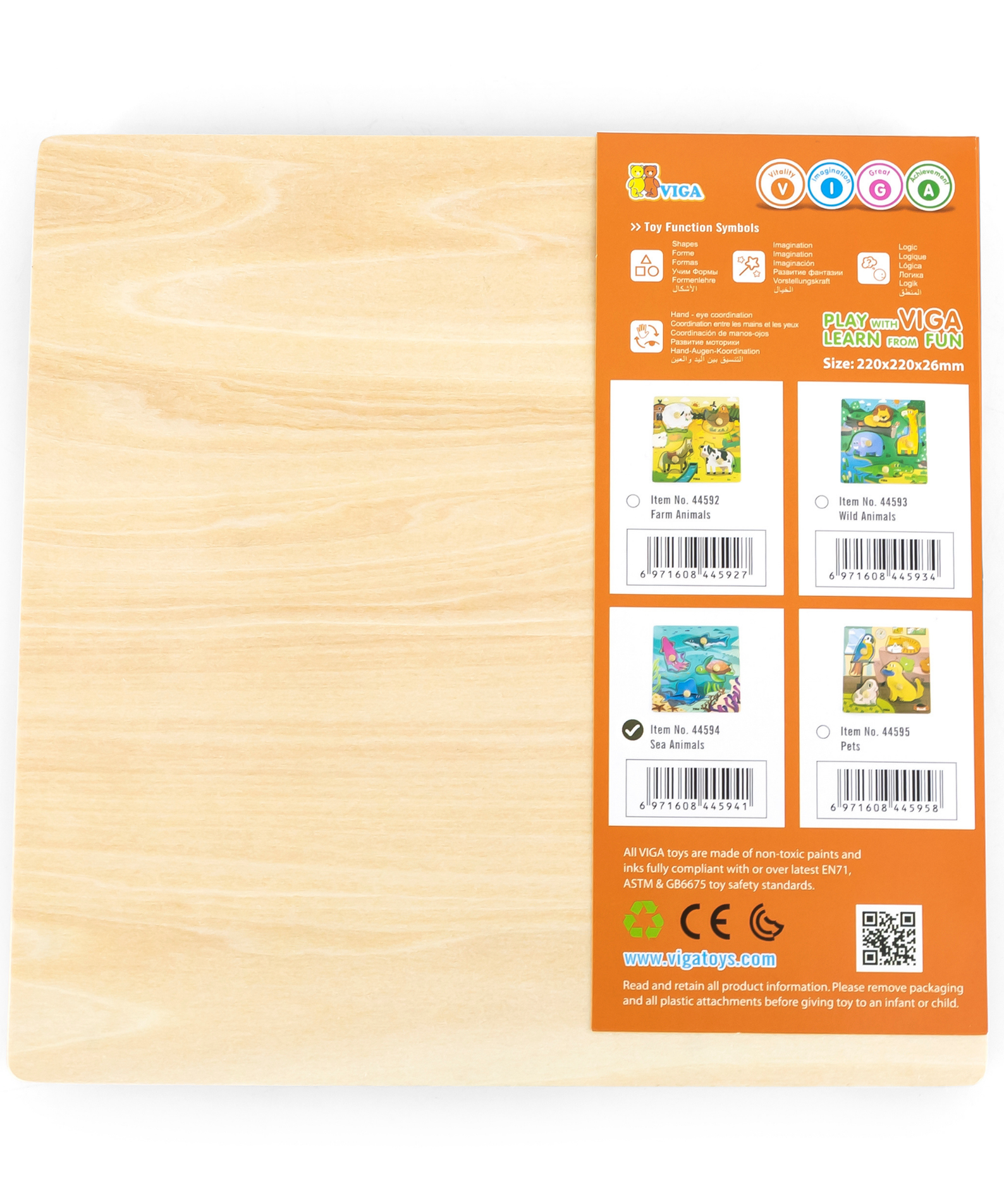 Viga Sea Animals, 4 Piece Knob Puzzle, Montessori Wooden Toy, Develops Sensory, Cognitive & Fine Motor Skills, Non-Toxic & Eco-friendly Kids Educational Toy, Suitable for Boys and Girls Aged 12M+