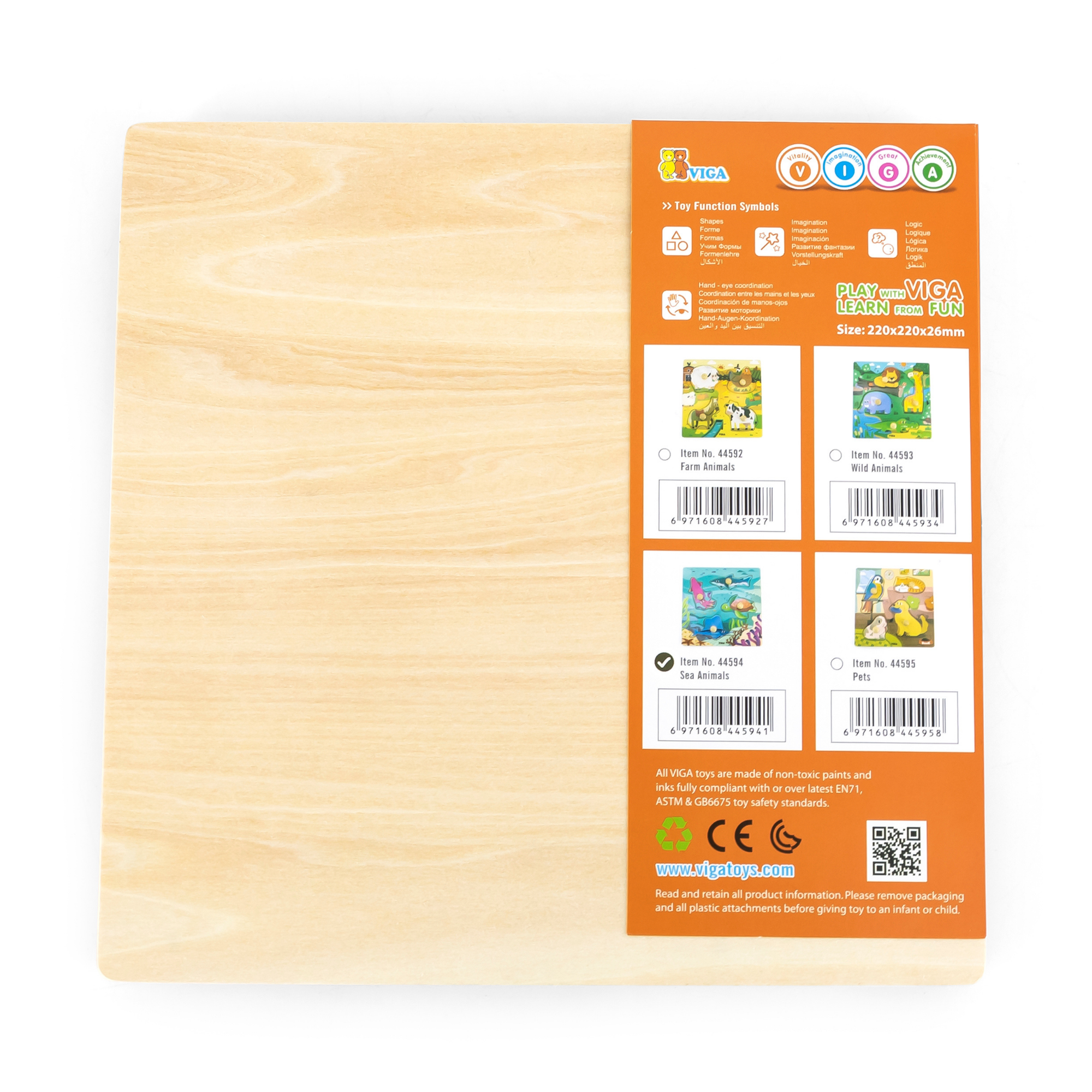 Viga Sea Animals, 4 Piece Knob Puzzle, Montessori Wooden Toy, Develops Sensory, Cognitive & Fine Motor Skills, Non-Toxic & Eco-friendly Kids Educational Toy, Suitable for Boys and Girls Aged 12M+