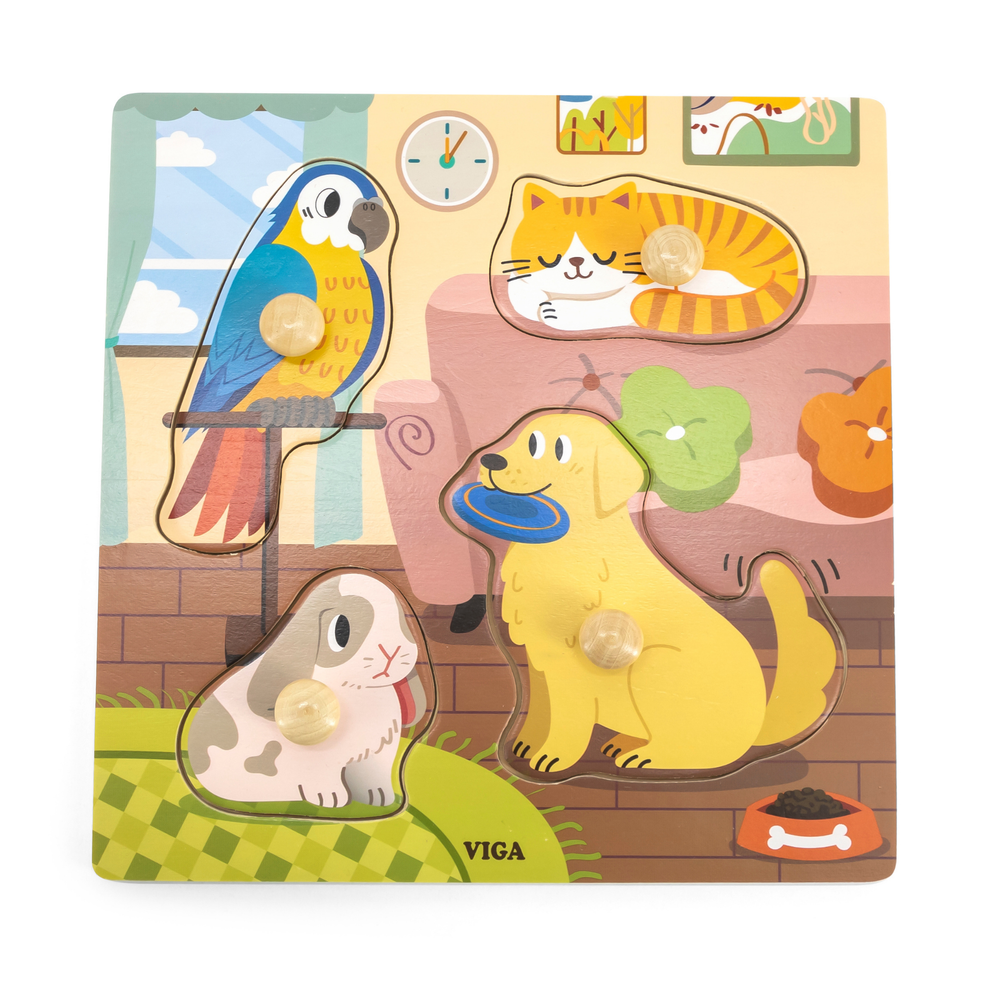 Viga Pets, 4 Piece Knob Puzzle, Montessori Wooden Toy, Develops Sensory, Cognitive & Fine Motor Skills, Non-Toxic & Eco-friendly Kids Educational Toy, Suitable for Boys and Girls Aged 12M+