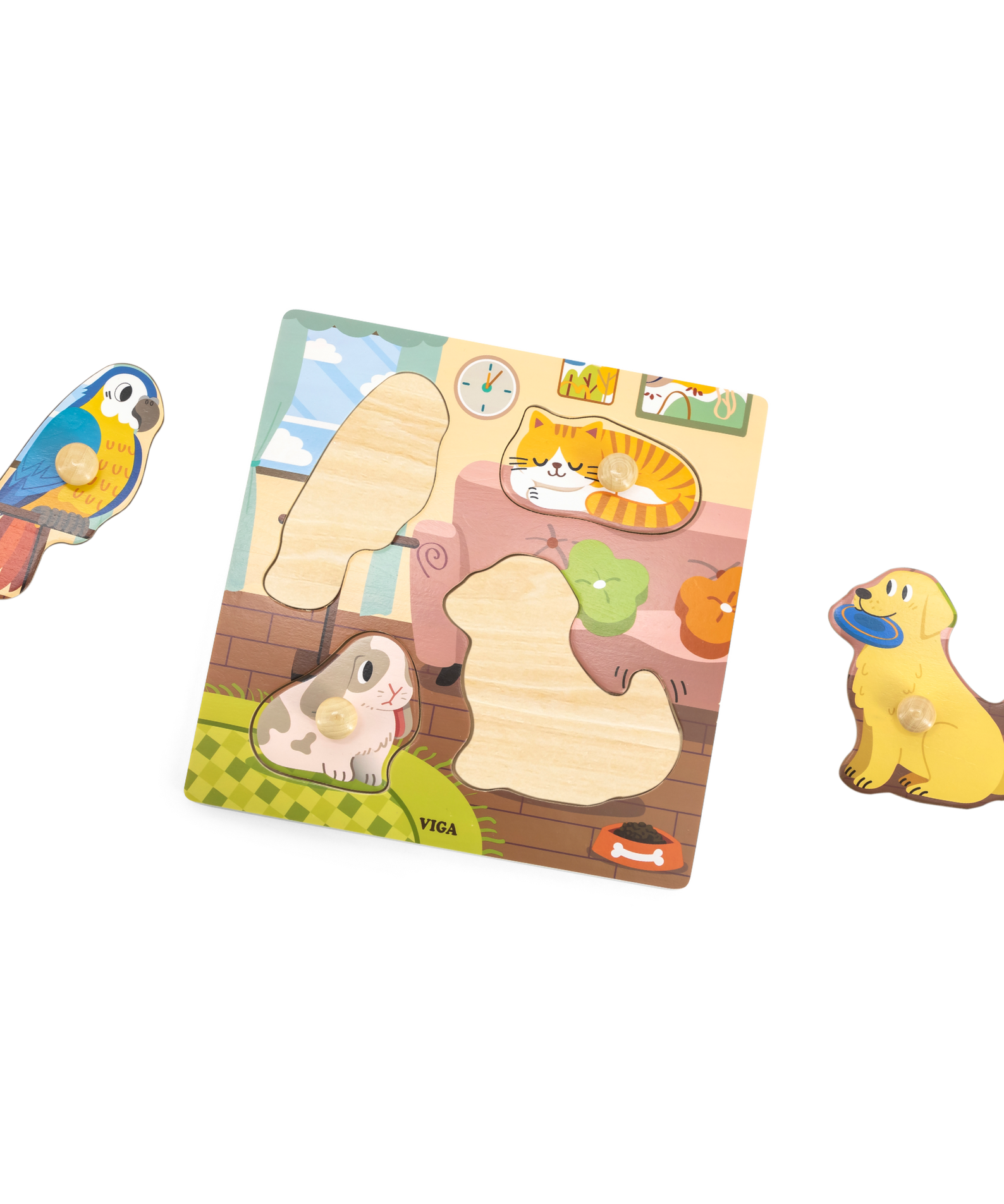 Viga Pets, 4 Piece Knob Puzzle, Montessori Wooden Toy, Develops Sensory, Cognitive & Fine Motor Skills, Non-Toxic & Eco-friendly Kids Educational Toy, Suitable for Boys and Girls Aged 12M+